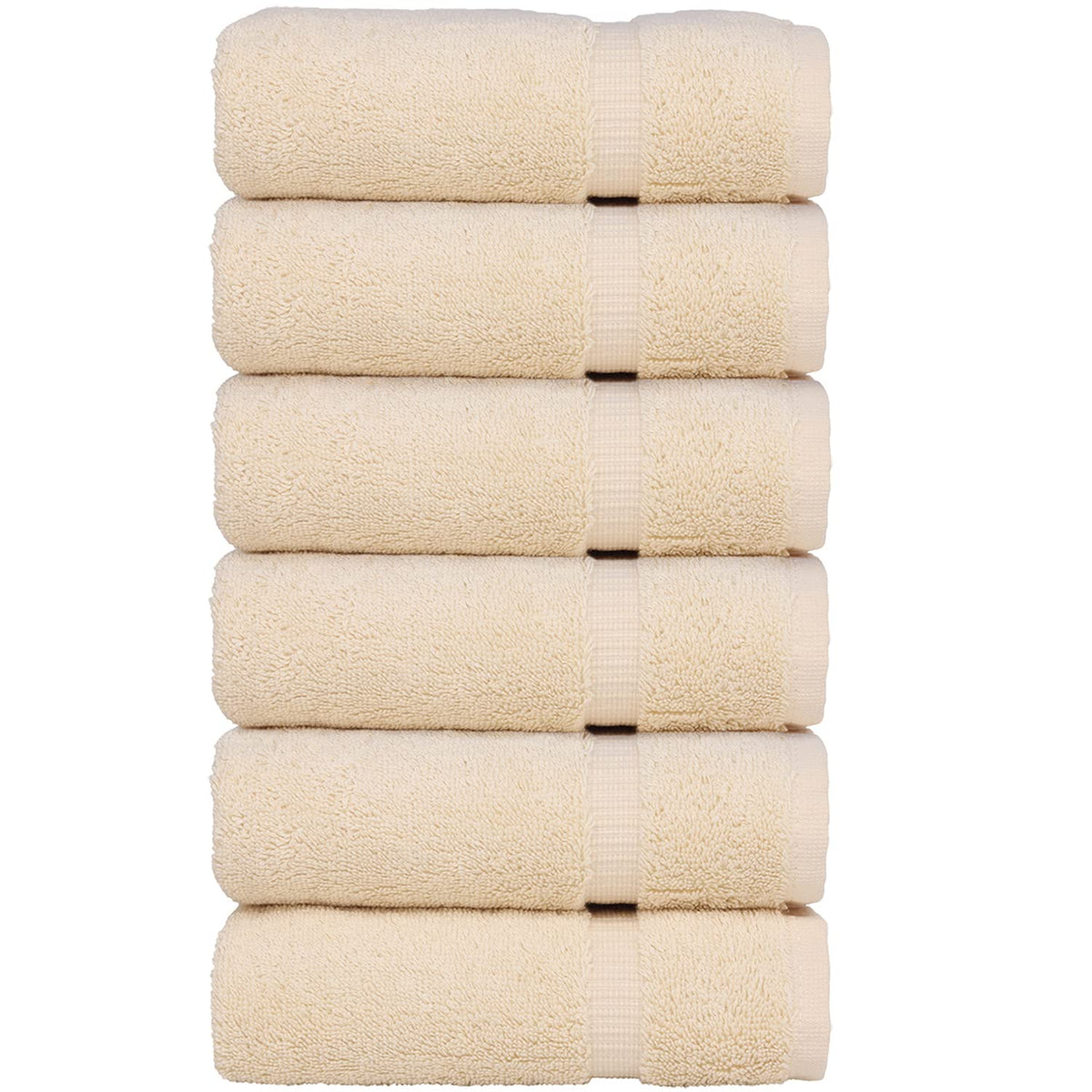Luxury Hotel & Spa Towel 100% Genuine Turkish Cotton Hand Towels - Beige - Dobby Border - Set Of 6