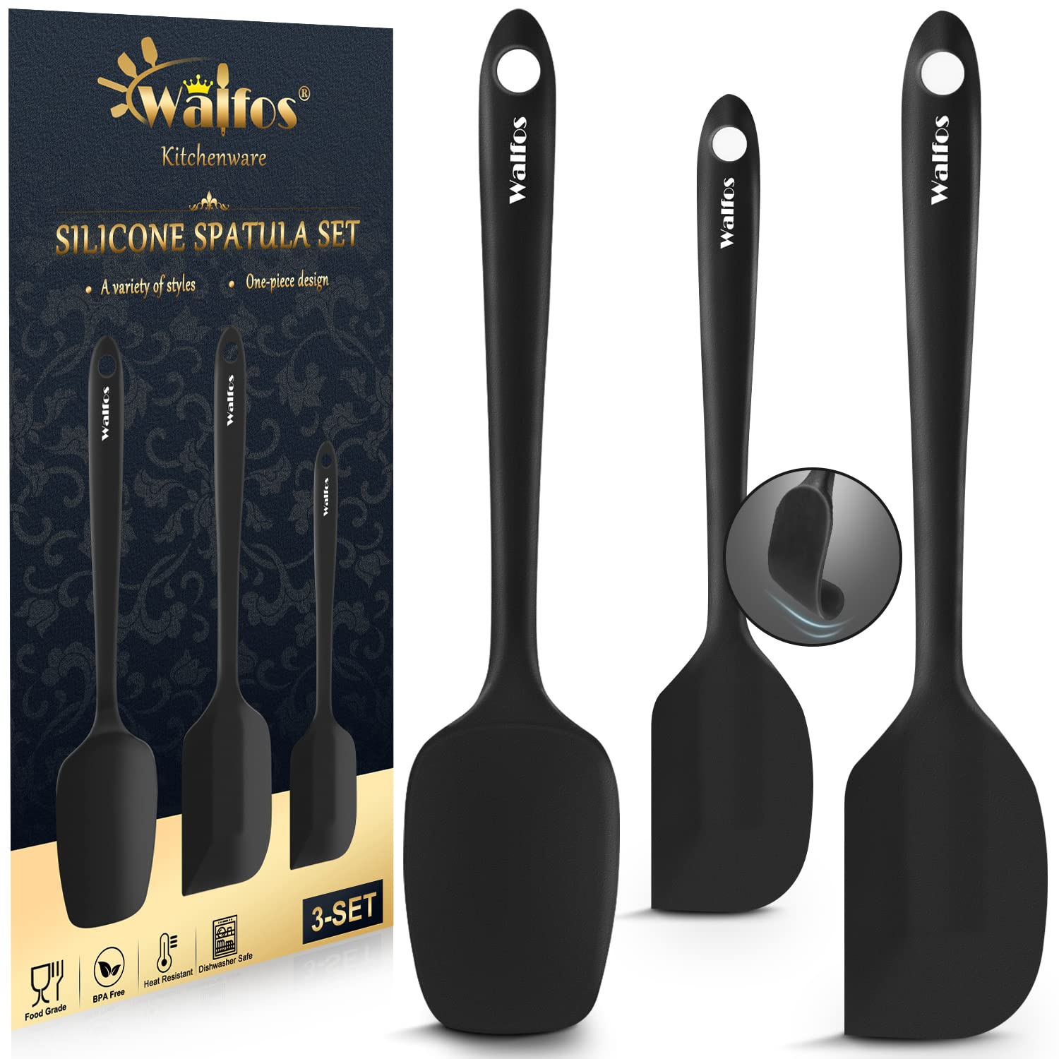 Walfos Mini Silicone Spatula Set Of 3(600F), Heat Resistant Small Kitchen Silicone Spatulas, Strong Steel Core And One-Pieces Se