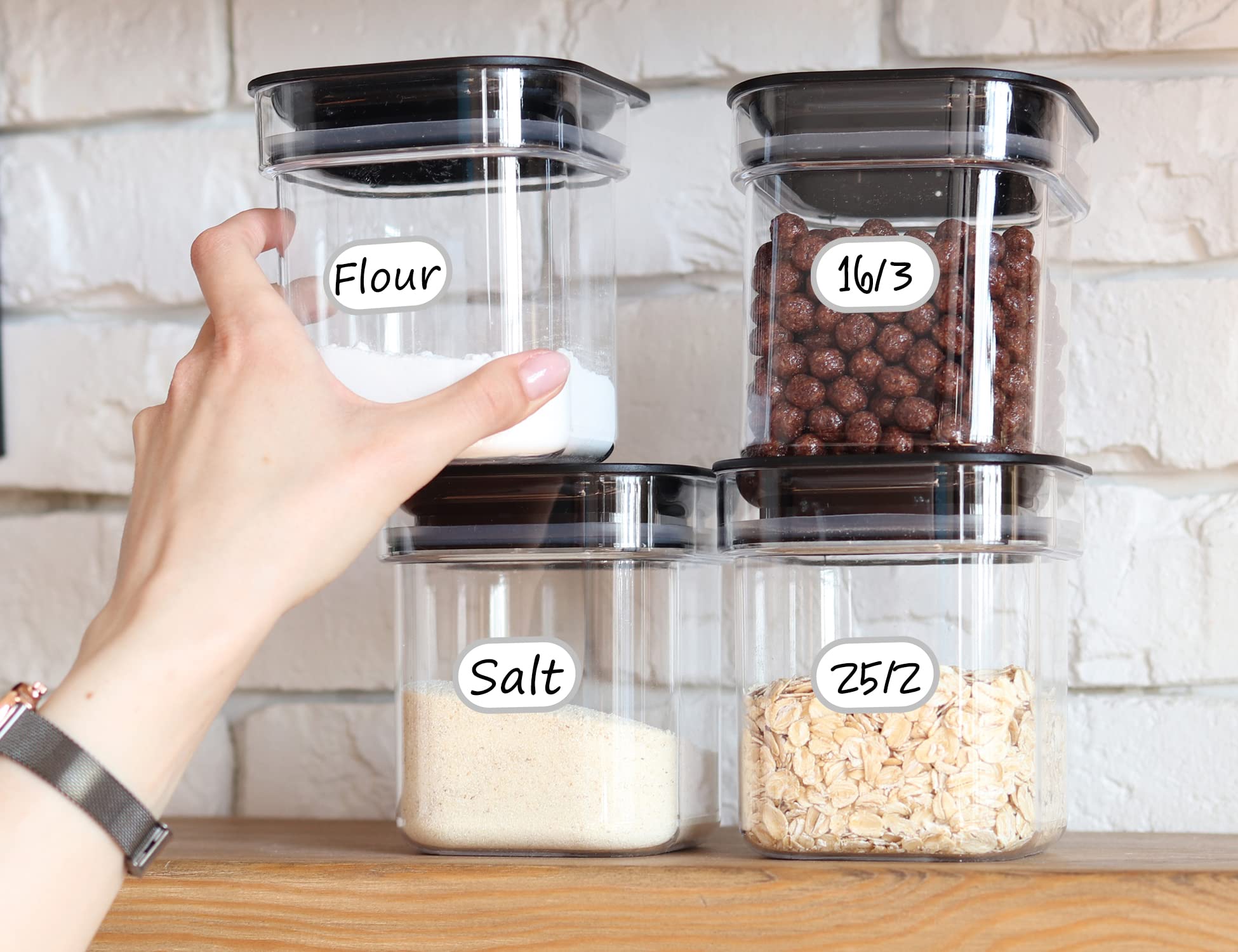 Chubbiee Removable Waterproof Food Labels, Write-On Kitchen Labels For Pop Food Storage Containers, Jars And Home Organization,