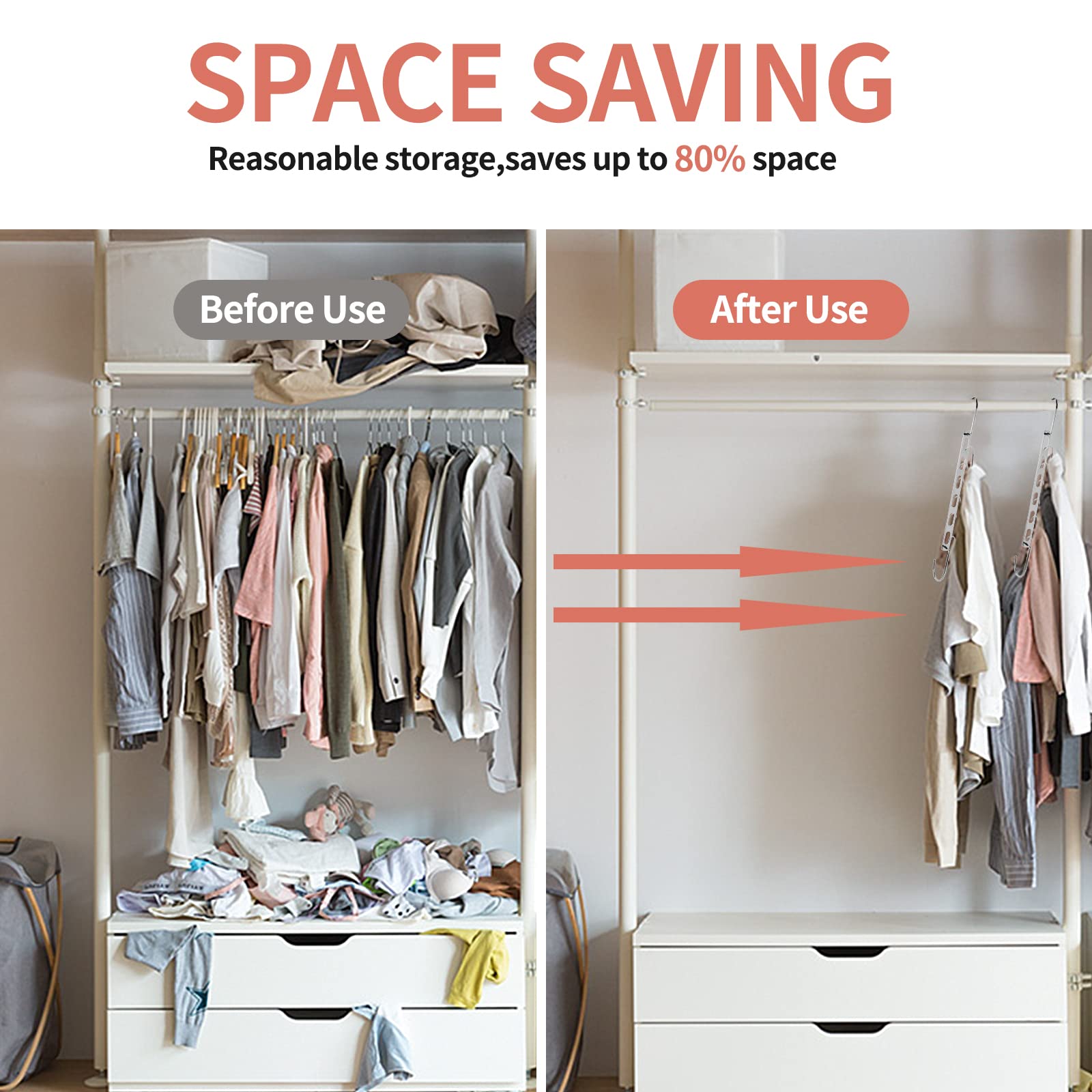 Space Saving Hangers, 10 Pack Metal Hanger Organizer, Space Saver Hangers, Collapsible Hangers For Heavy Clothes, Magic Hangers
