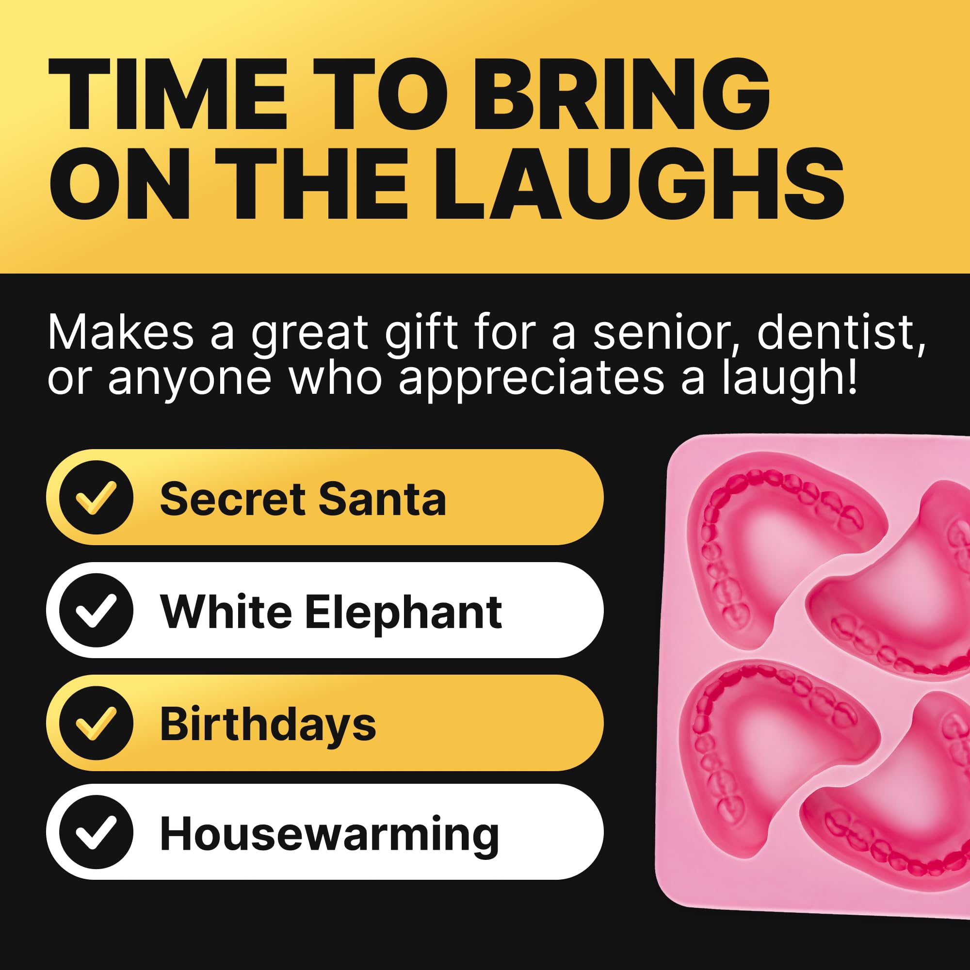 Fairly Odd Novelties FON-10014 Smile Teeth Denture Shaped ICE Tray Mold Perfect Gag or White Elephant Gift for Dentists or Seniors makes 4 Cubes One Size Pink