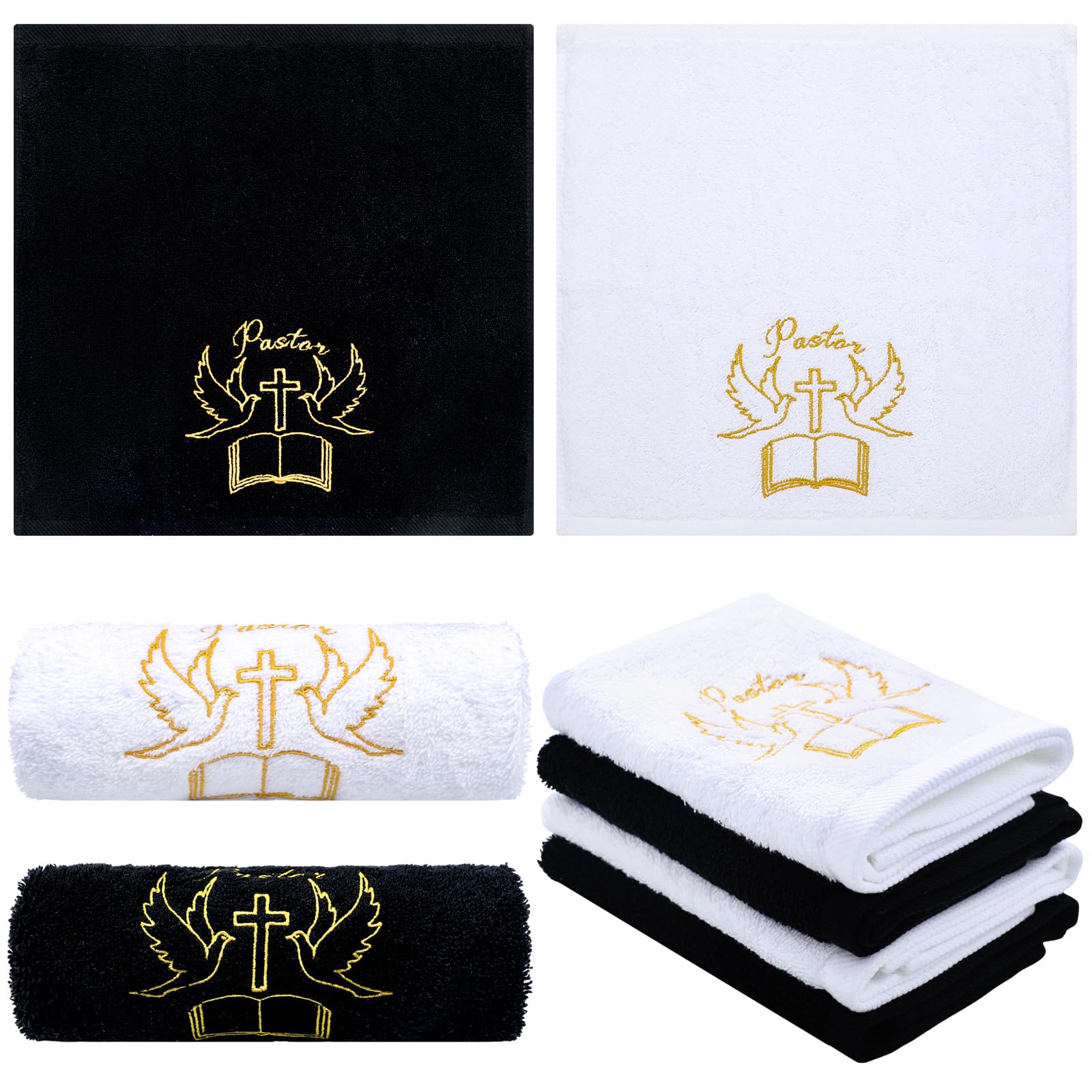 HunnmingRe 4 Pack 13.8 Inch Pastor Hand Towels Gifts for Men Christmas Appreciation Gifts Cotton Christian Embroidered Towels wi