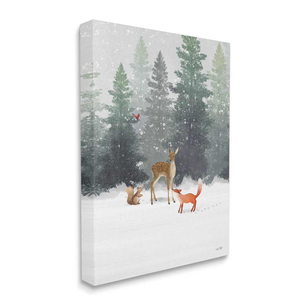 Stupell Industries Winter Season Forest Animals Fox Deer Squirrel, Design By House Fenway Canvas Wall Art, 16 X 20, Off- White