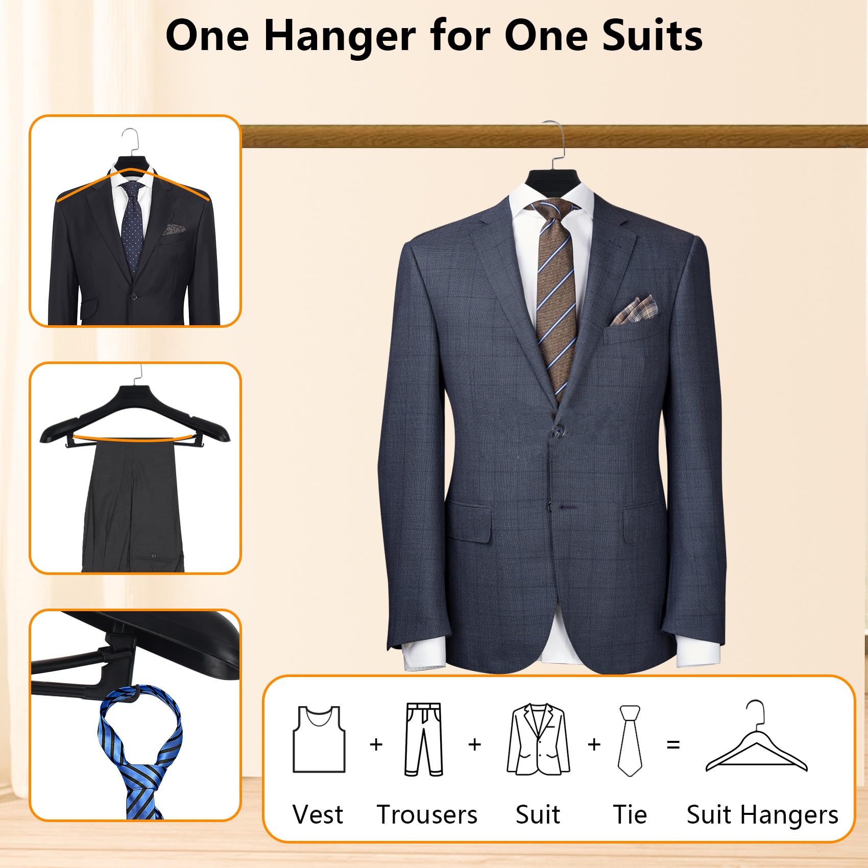 Dedu Plastic Extra Wide Shoulder Suit Hangers For Men 6 Pack Width 17.7'', Black Sweater Hangers No Shoulder Bump Non Slip For T