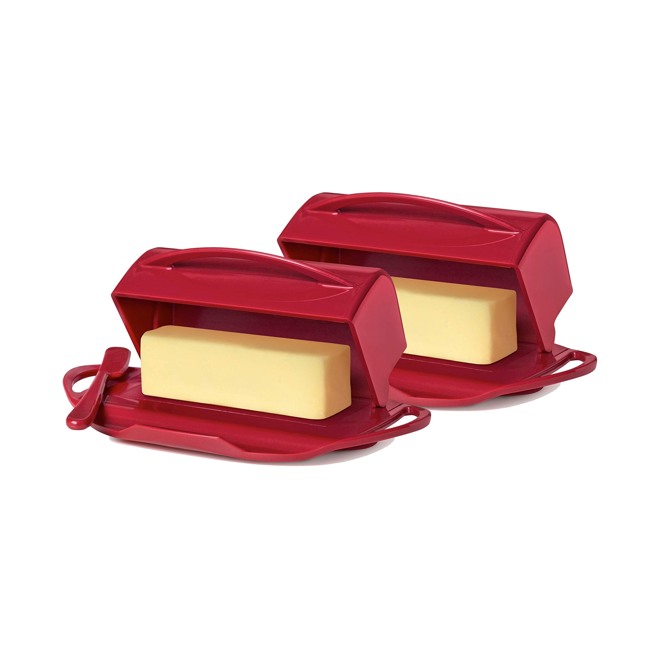 Butterie Flip-Top Butter Dish With Matching Spreader, 2-Pack (Red)