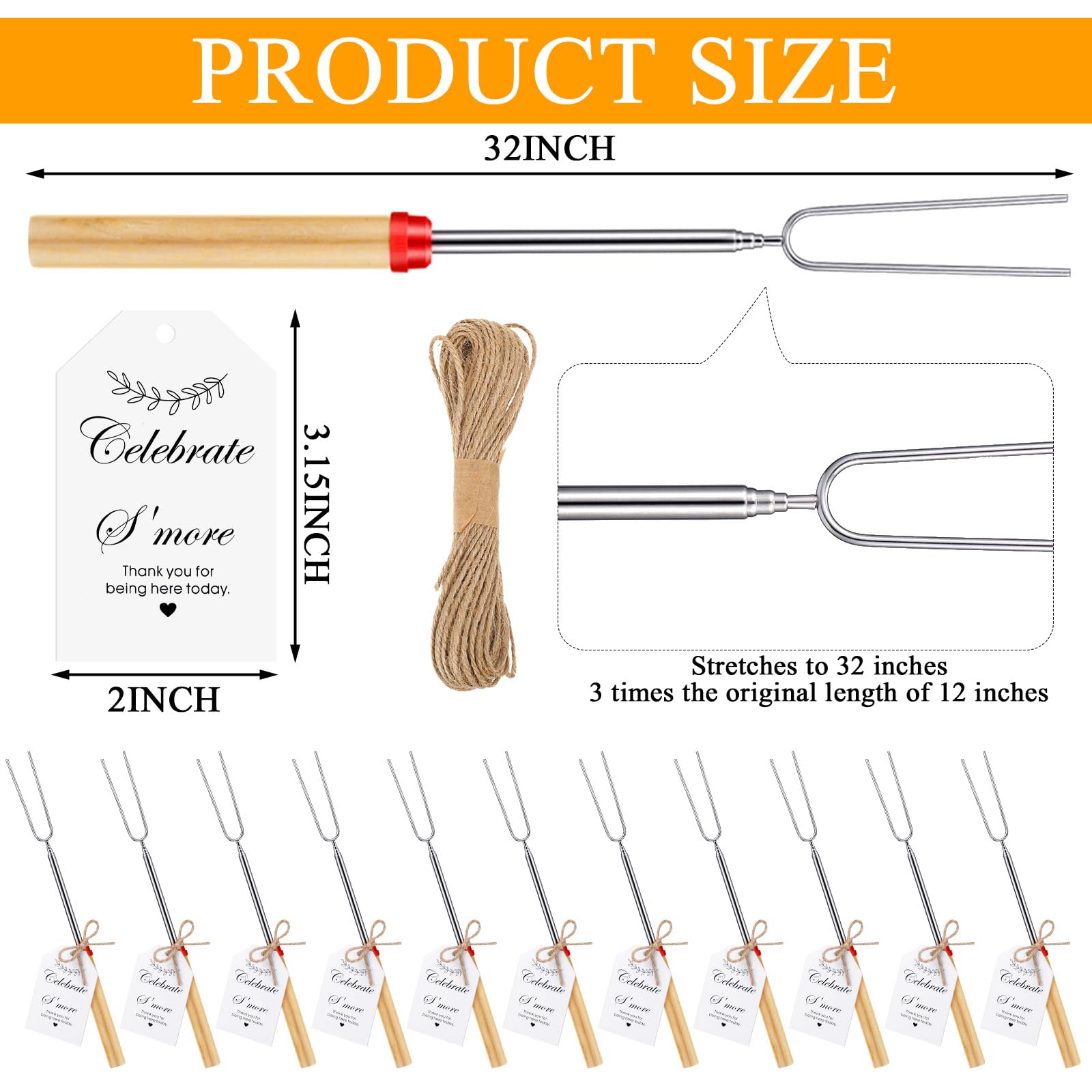 Yoande 24 Sets S'Mores Party Favor Includes Smores Sticks For Fire Pit Celebrate Smore Birthday Party Favors Tags With String Ex