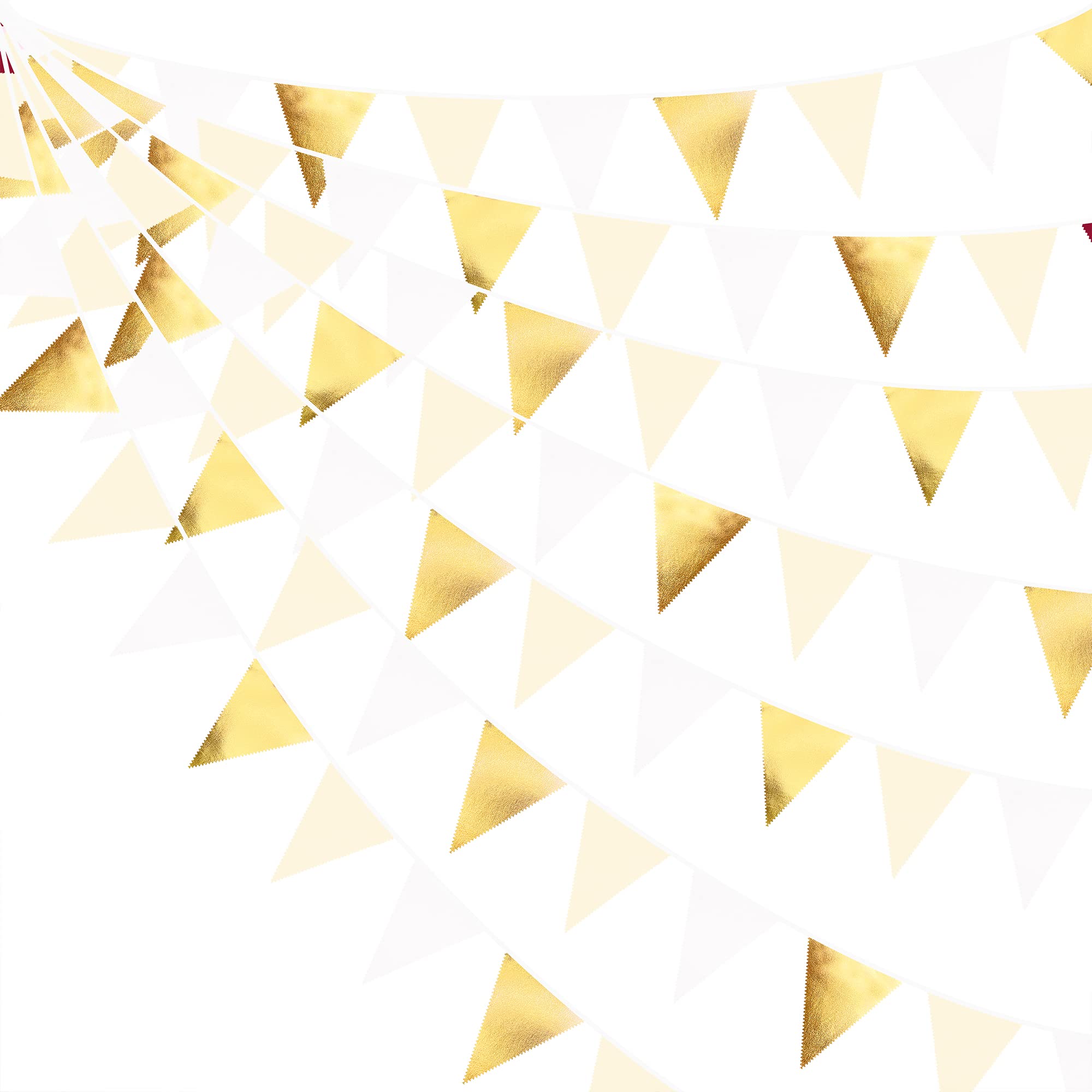 White And Gold Party Decorations Gold Beige White Fabric Triangle Pennant Banner Flag Bunting Garland For Graduation Wedding Bir