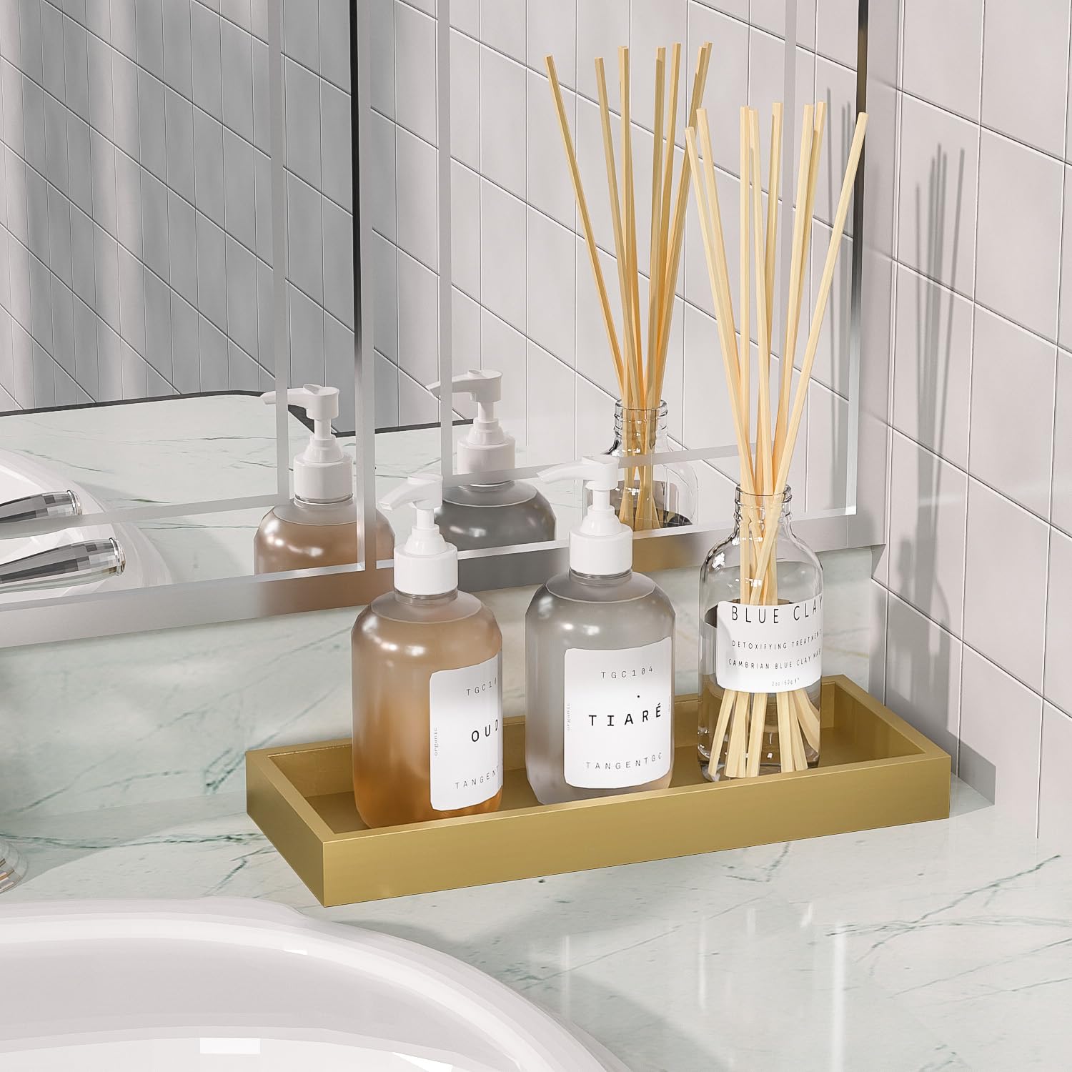Zhws Bathroom Tray For Soap Dispenser, Vanity Tray For Perfume, Jewelry, Candle, Makeup, Decorative Tray, Kitchen Tray Counter O