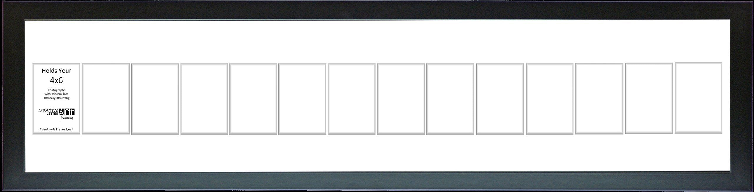 Creative Letter Art 4    x 6    Multiple Opening Picture Frame Collage with 14 holes, Manhattan Black Frame with 10 x 58-inch Wh