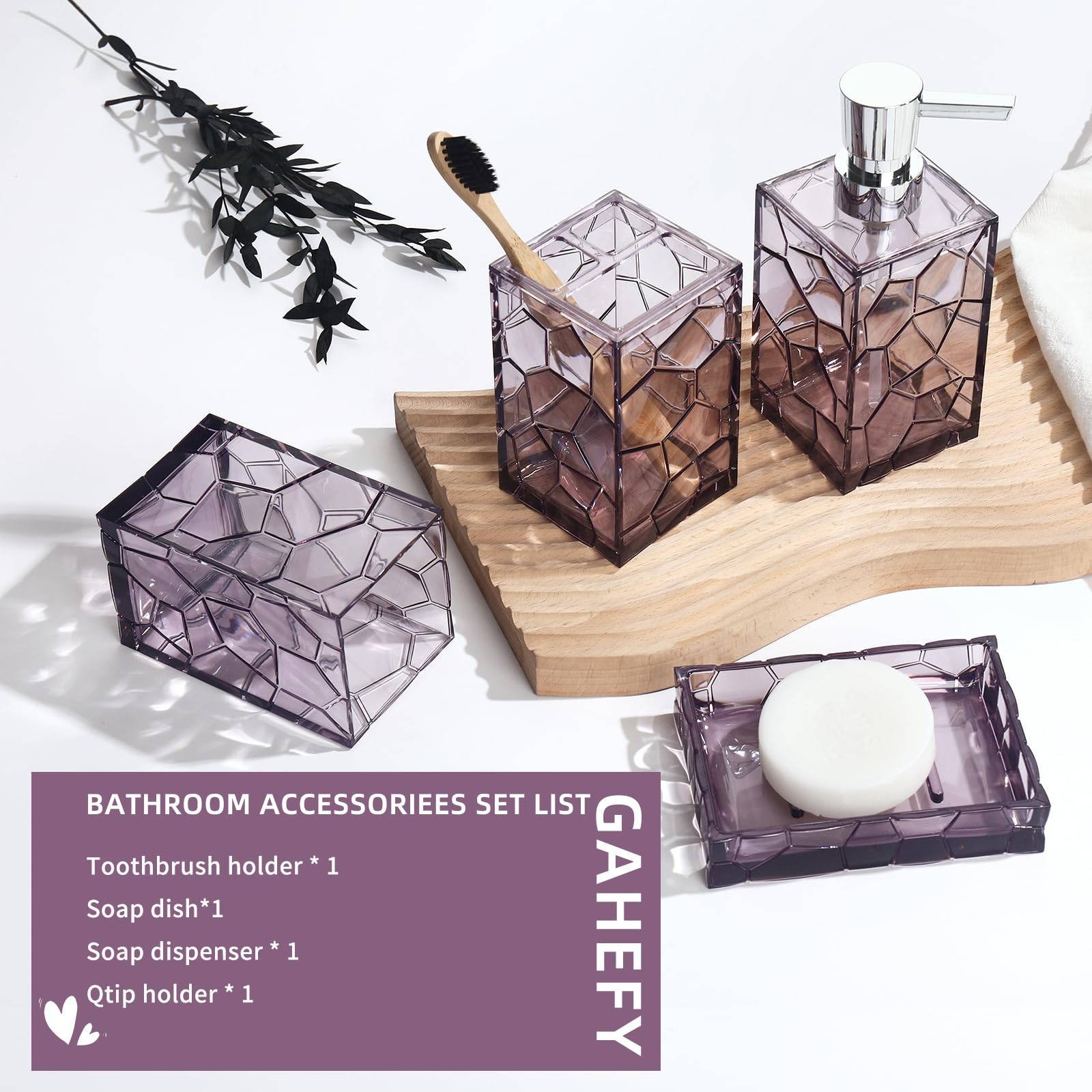Gahefy Lavender Purple Bathroom Accessories Set With Toothbrush Holder, Soap Dispenser, Tumbler, Soap Dish, Purple Bathroom Deco