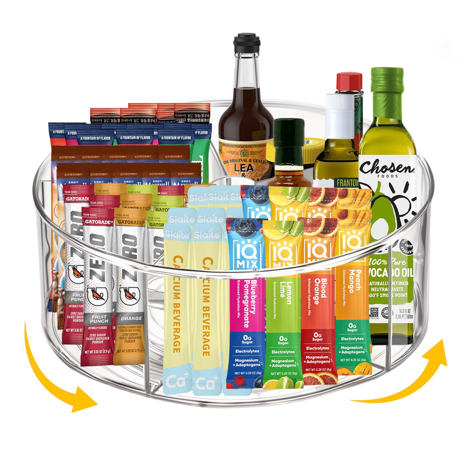 IIDEA Clear Acrylic Drink Packet Organizer 11.7 x 11.7 x 4.5, 360 Rotating Carousel Lazy Susan Storage Bins Turntable 5Compa