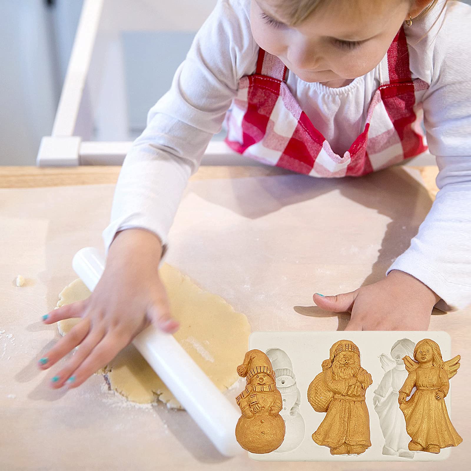 Santa Claus Fondant Molds, Christmas Snowan Our Lady Feather Candy Chocolate Cake Decoration Silicone Molds, Angel Sugar Craft C