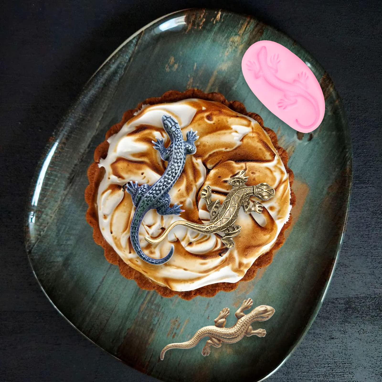 Lizard Gecko Fondant Mold 4 Pcs, Chocolate Candy Silicone Molds For Cake Decoration Cupcake Topper Cake Resin Polymer Clay Craft