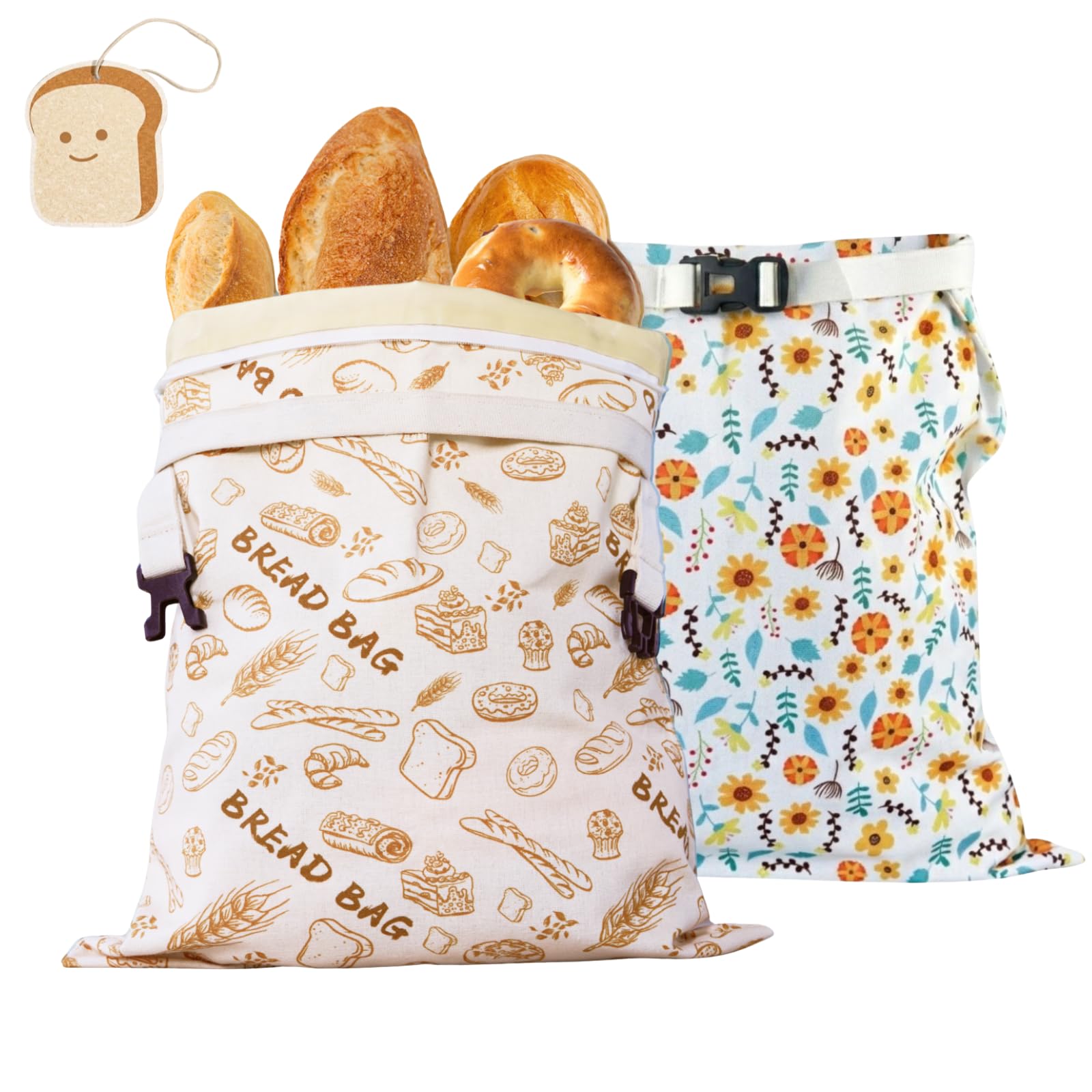 AOILONLI Bread Bag for Homemade Bread - 2 Packs XL Reusable Organic Beeswax Natural Cotton Sourdough Bag, Homesteading Essential