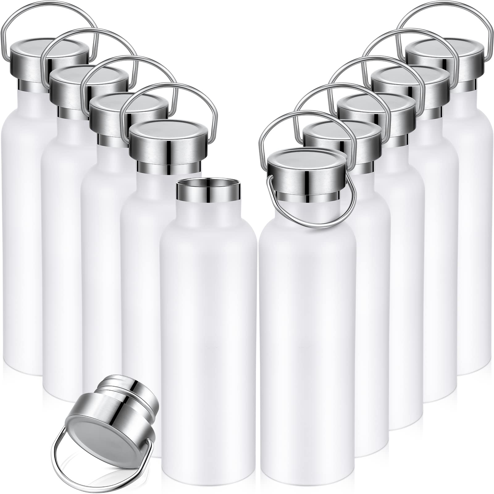Mimorou 10 Pack 20oz Insulated Water Stainless Steel Bottles, White