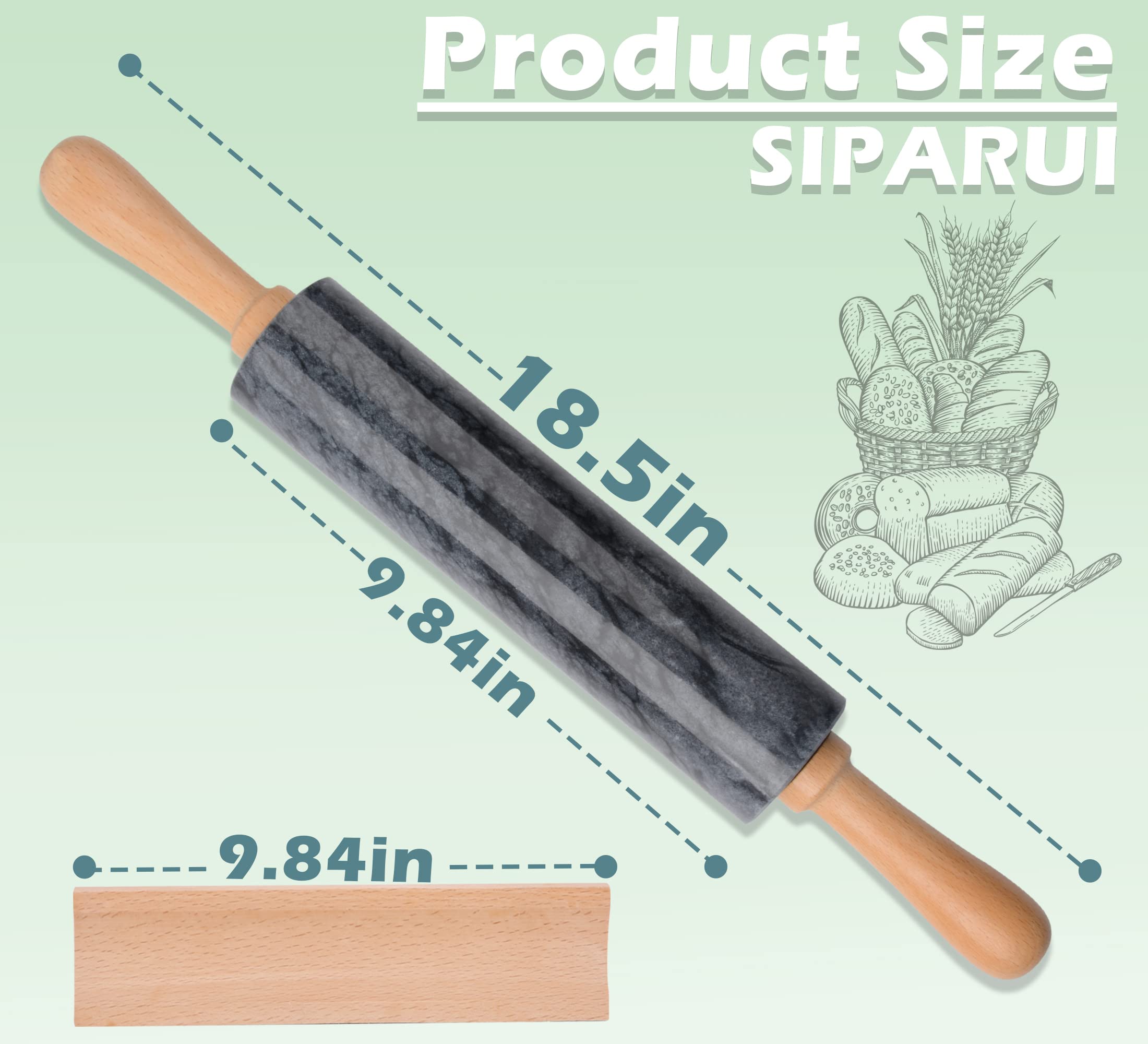 Siparui Marble Rolling Pin With Wooden Cradle Thick Handle Set For Baking,18.5 Inch Premium Quality Polished Roller For Pizza Do