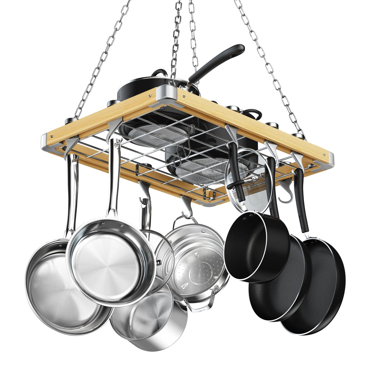 Cooks Standard Ceiling Mounted Wooden Pot Rack, 24-Inch By 18-Inch, Brown