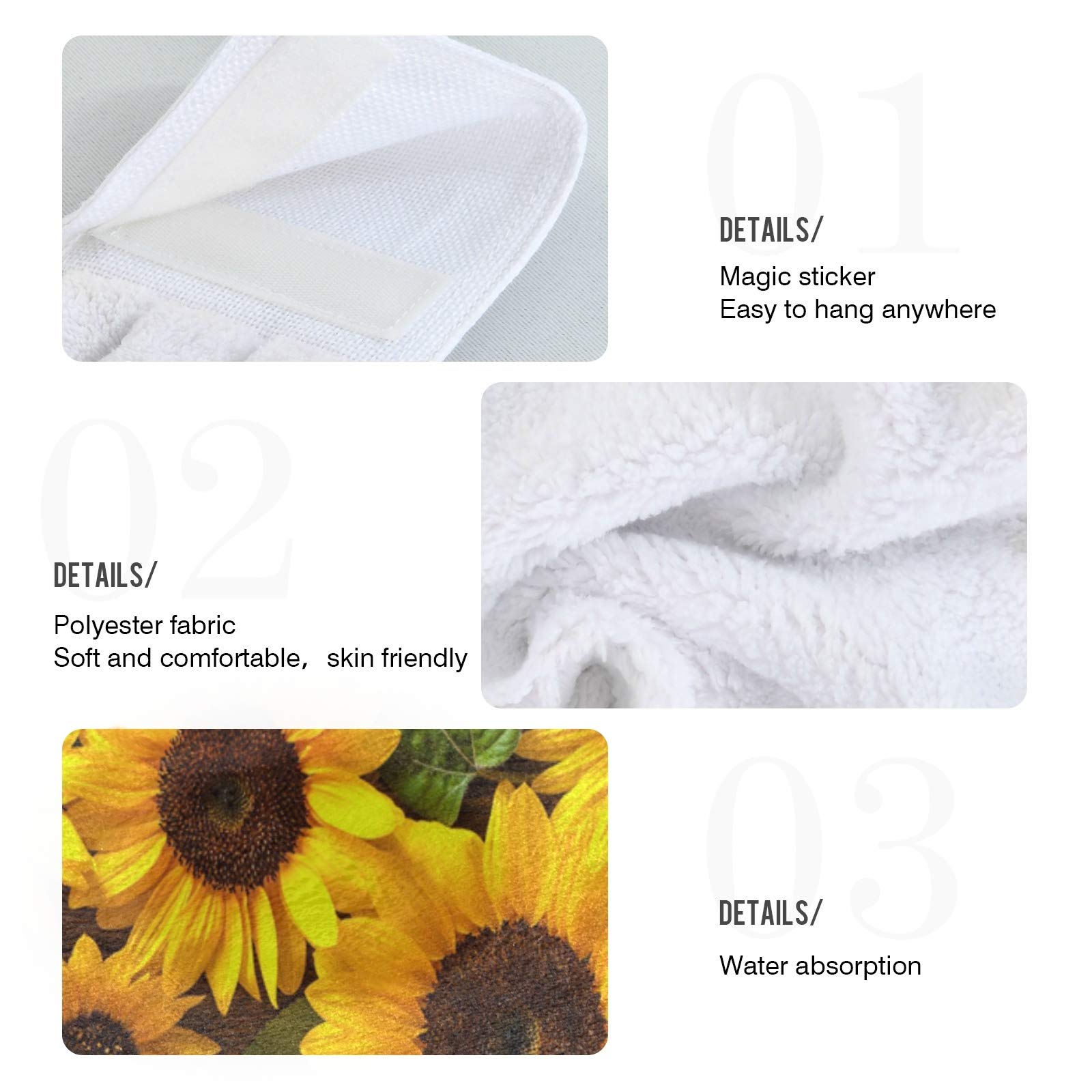 Spring Summer Sunflowers Hanging Kitchen Towel Autumn Yellow Flowers Wooden Hand Tie Towels Set 2 Pcs Tea Bar Dish Cloths Dry To