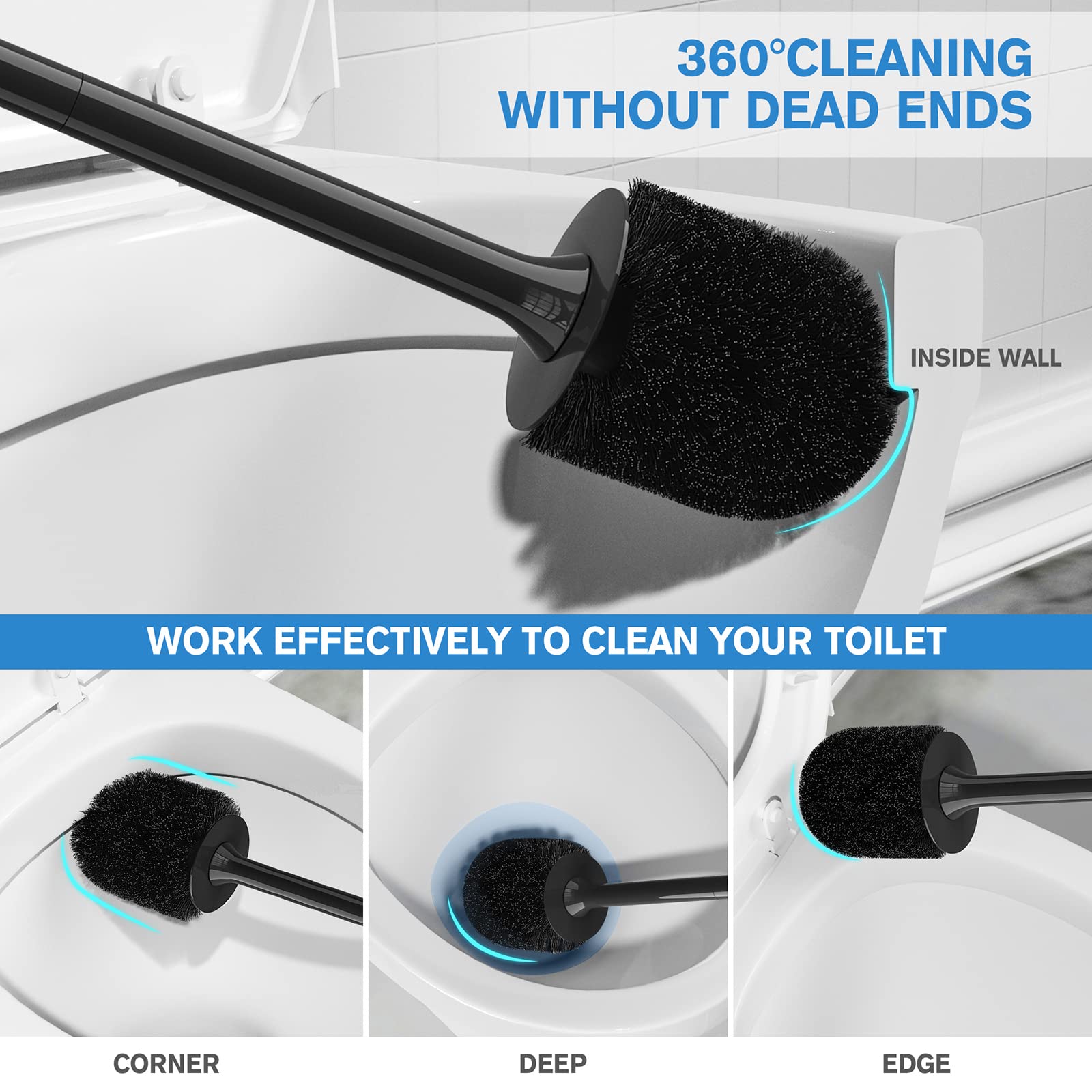 Toilet Brush 2 Pack, Toilet Bowl Brush With Ventilated Holder And Ergonomic Long Handle, Durable Bristles Toilet Scrubber Set Fo