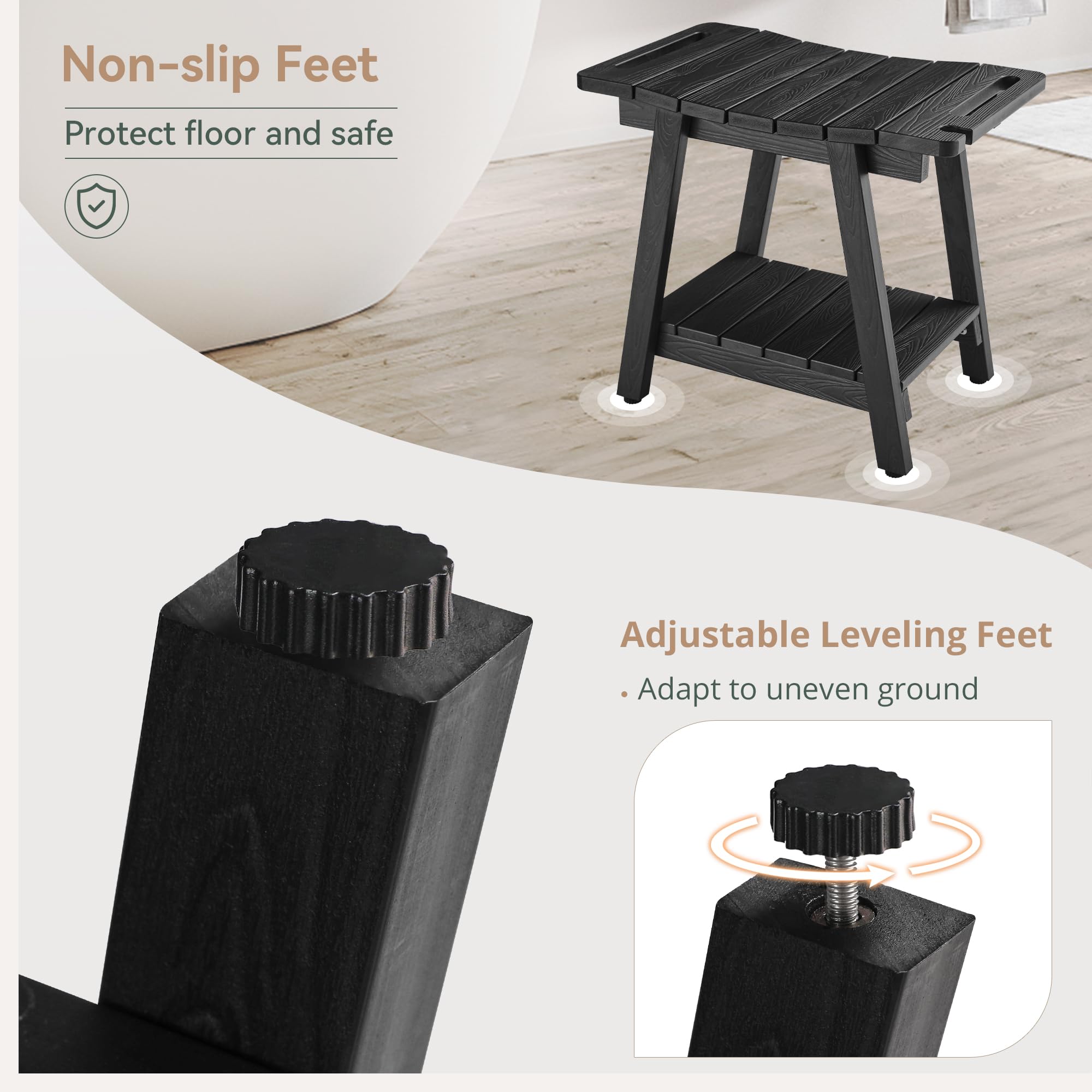 Lue Bona Shower Bench, Hdps Shower Seat With Storage Shelf, Waterproof Shower Chair, Non-Slip Shower Stool For Adults, Elderly,