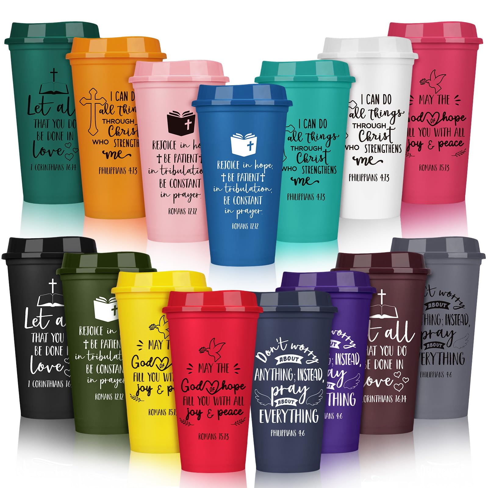 Pickmesh 15 Pcs Christian Gifts for Church Christian Tumblers Bulk for Fathers Day Religious Church Gift Bible Verse 16 oz Plas