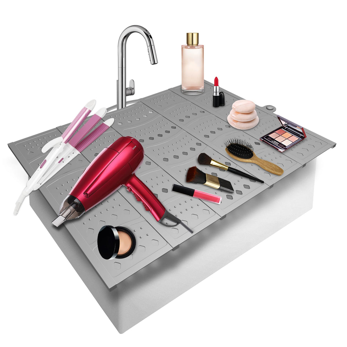 Mofason Bathroom Sink Top Cover Space Saver,Silicone Makeup Organizer Mat For Over Countertop,Small Bathroom Must Haves Accessor