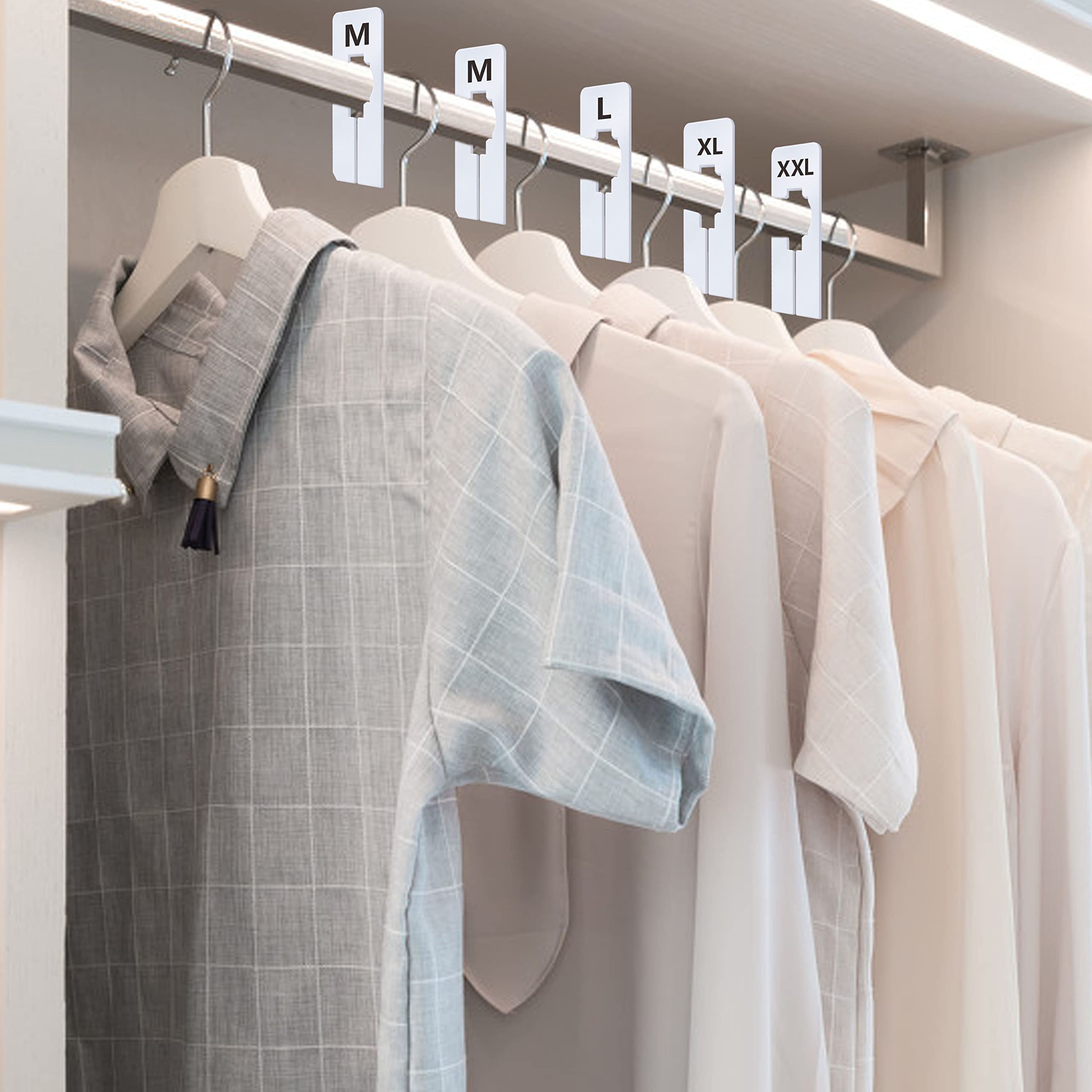 40 Pack Rectangular White Plastic Clothing Size Closet Rack Dividers Hangers, Preprinted In 8 Sizes Xxs, Xs, S, M, L, Xl, Xxl, X