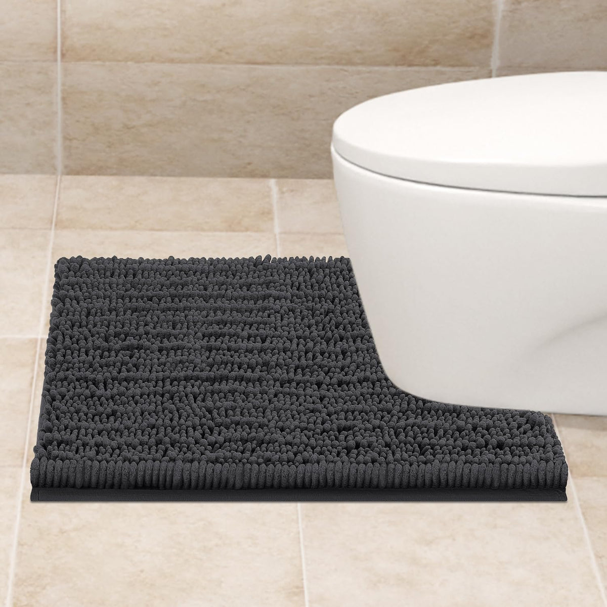 Accumtek Upgrade Luxury Grey Toilet Bathroom Rug Mat 24'' X 20'' Contour Rug, Ultra Soft Thick Absorbent Bath Mats, Non Slip Che