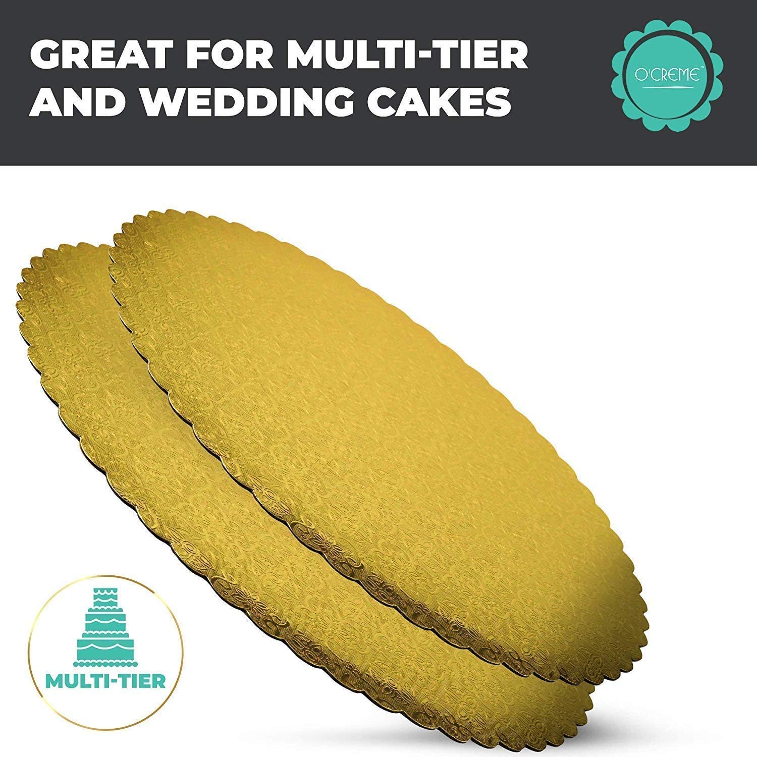 O'Creme Silver-Top Scalloped Round Cake And Pastry Board 3/32 Inch Thick, 10 Inch Diameter - Pack Of 10