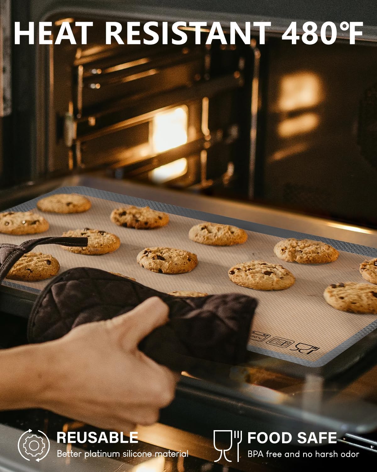 Silicone Baking Mat, Sopito Non Stick, Food Safe Platinum Silicone Cookie Baking Liners, Reusable 16.5'' X 11.6'' Oven Liners Sh