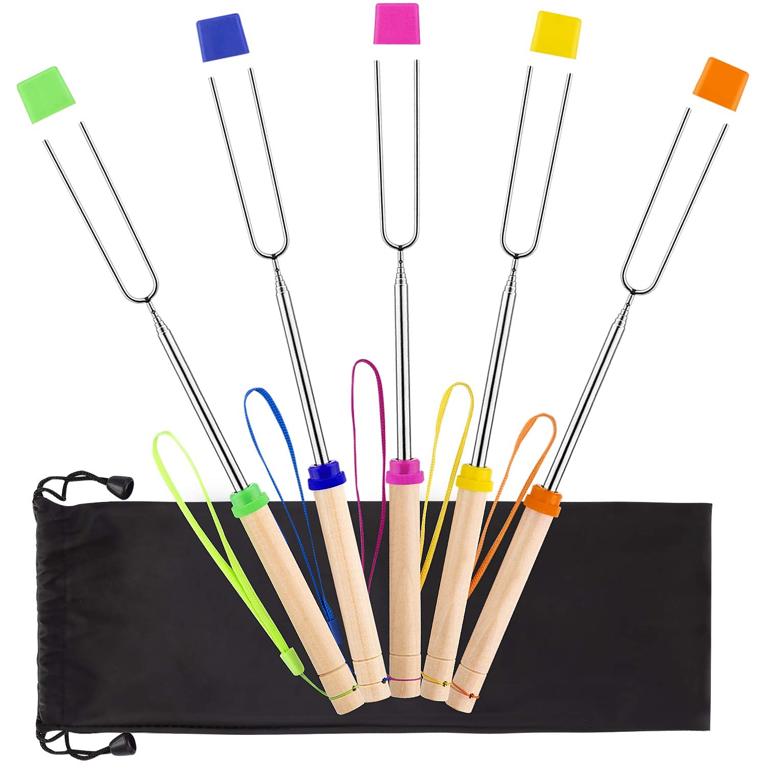 Marshmallow Roasting Sticks 5Pcs Hanging Telescoping Smores Skewers 32 Inch Bbq Forks Campfire Tools Hot Dog Sticks