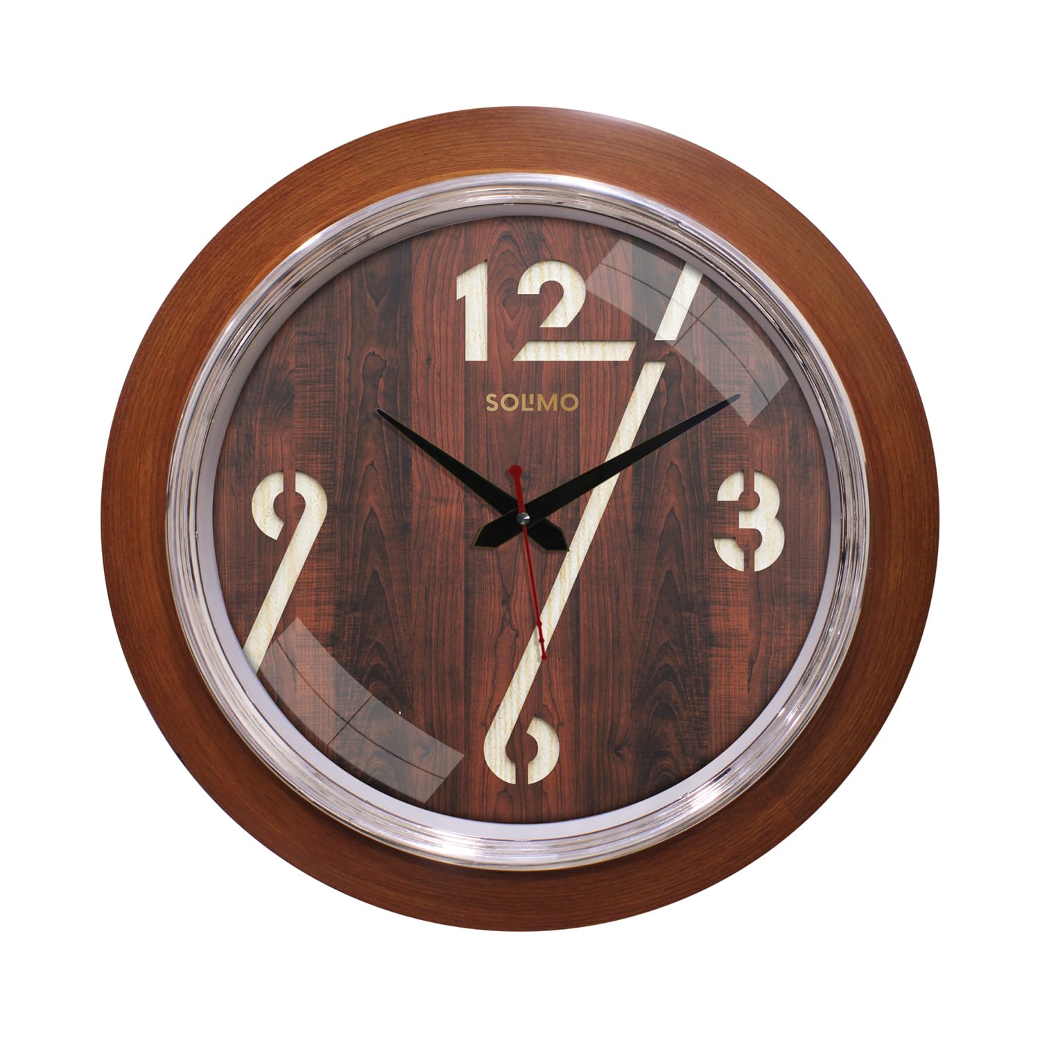 Amazon Brand - Solimo Decorative Numbers Analog Wall Clock|Wooden|Silent Sweep Movement|16 Inch|Brown