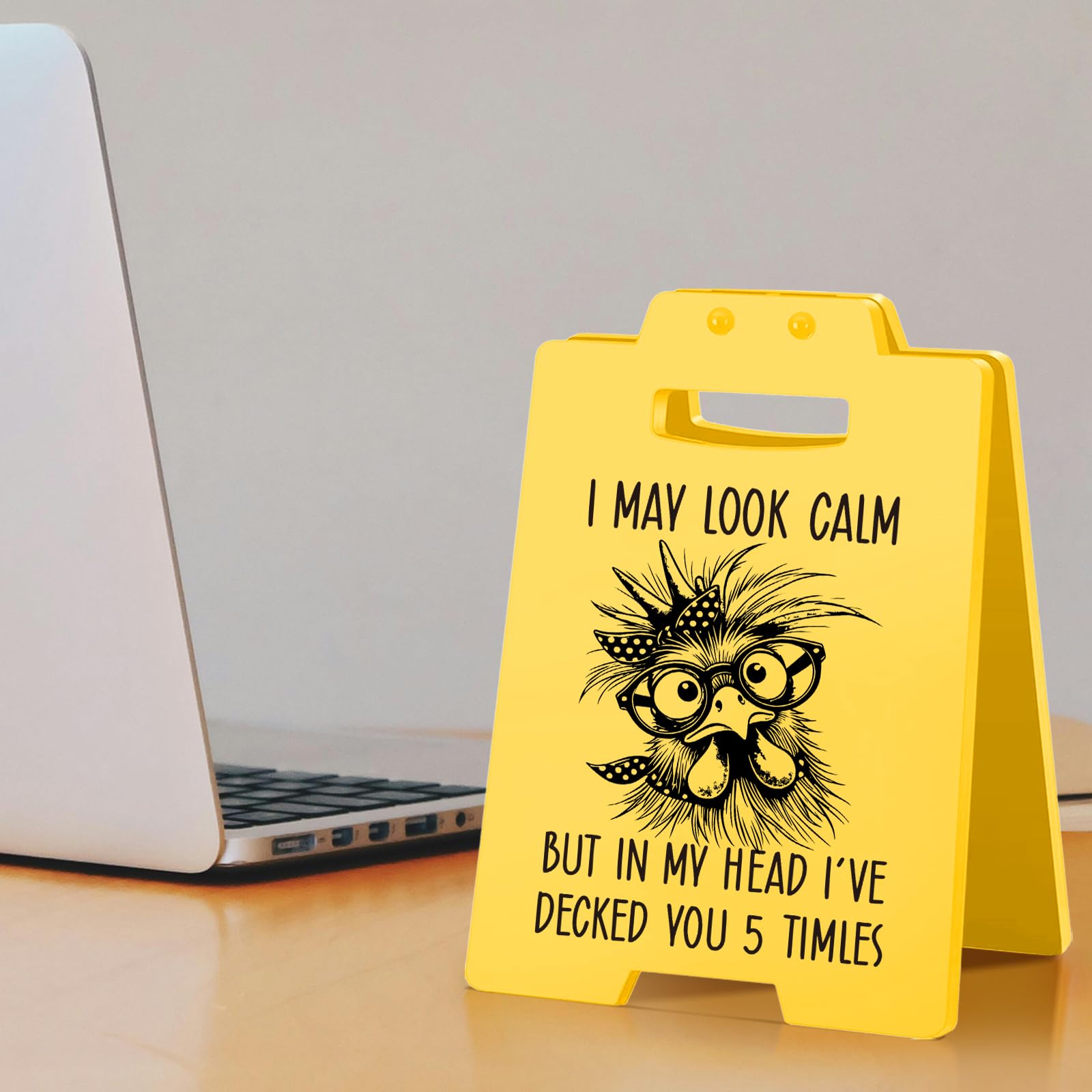 Funny Work Gifts I May Look Calm Desk Sign-Funny Chicken Western Humor | Small Office Gifts for Coworkers Friends, Cute Office D