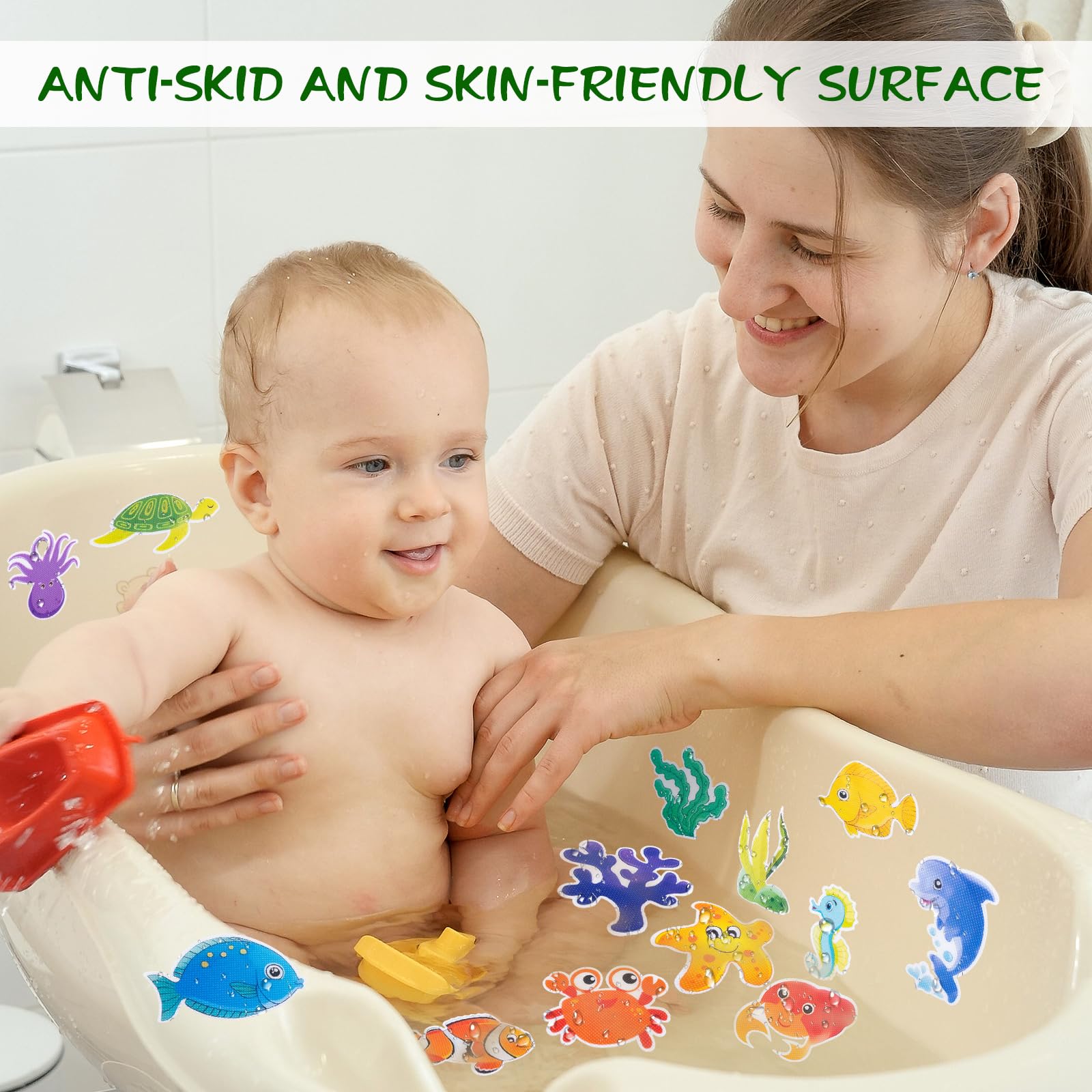 Giftormous Bathtub Non-Slip Stickers For Shower - 20 Pcs Large Anti-Slip Cute Sea Creature Stickers With Scraper For Kids Bath T