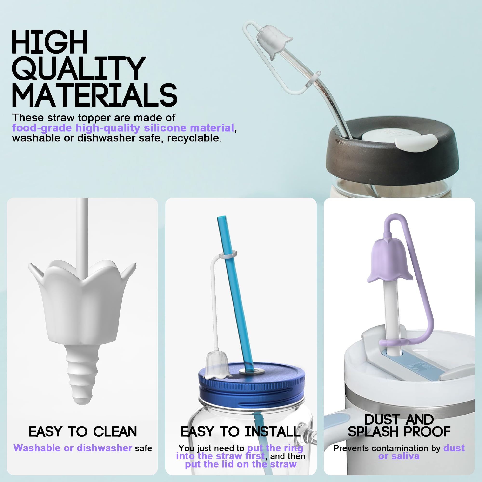 Neepanda 5Pcs Silicone Straw Covers For Stanley Yeti Tumbler Cup, Reusable Drinking Straw Cap Easy To Clean, Dust-Proof Flower S