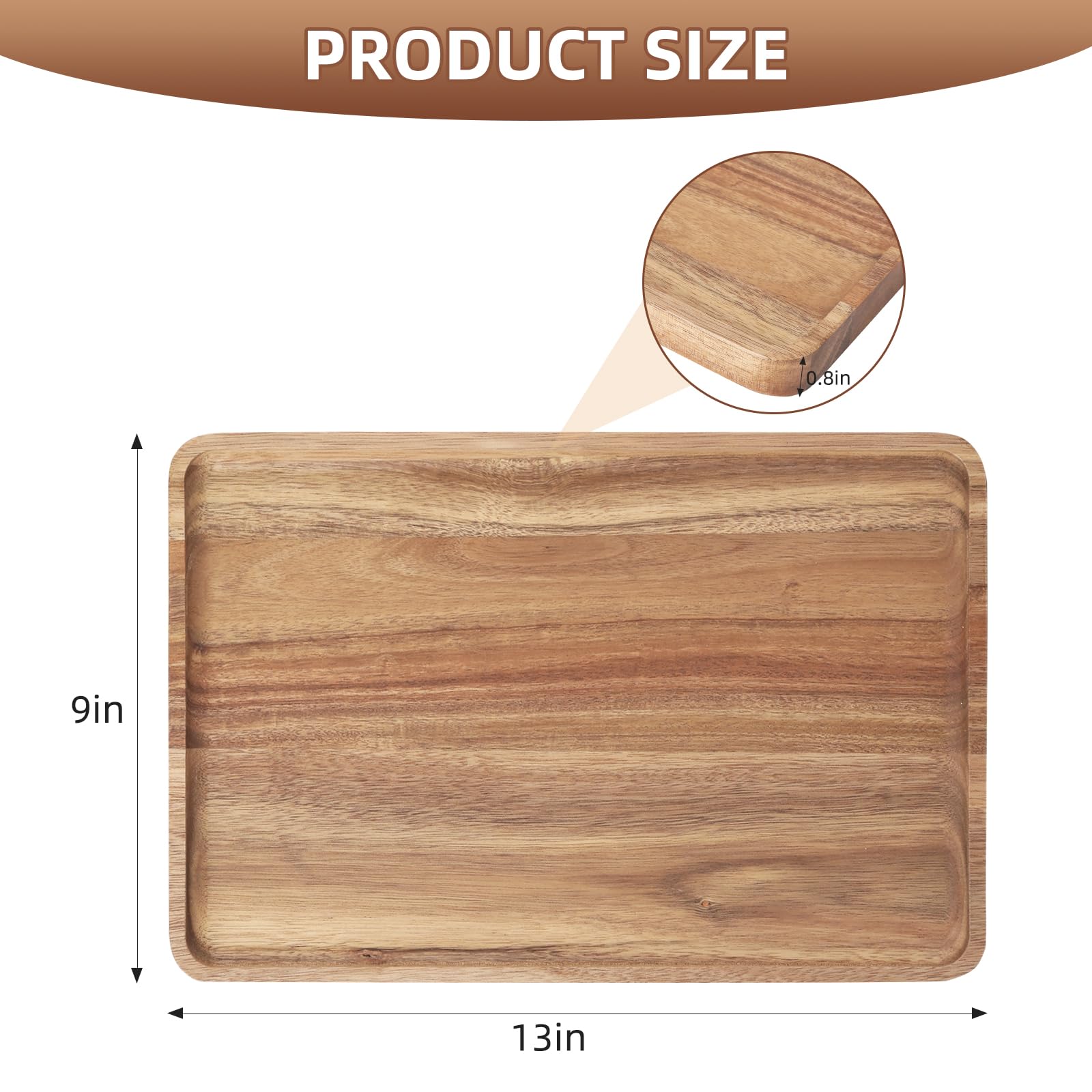 Charmlife 2 Pcs Solid Acacia Wood Serving Trays Rectangular Wooden Serving Platters Natural Wooden Boards For Bar Coffee Party 1