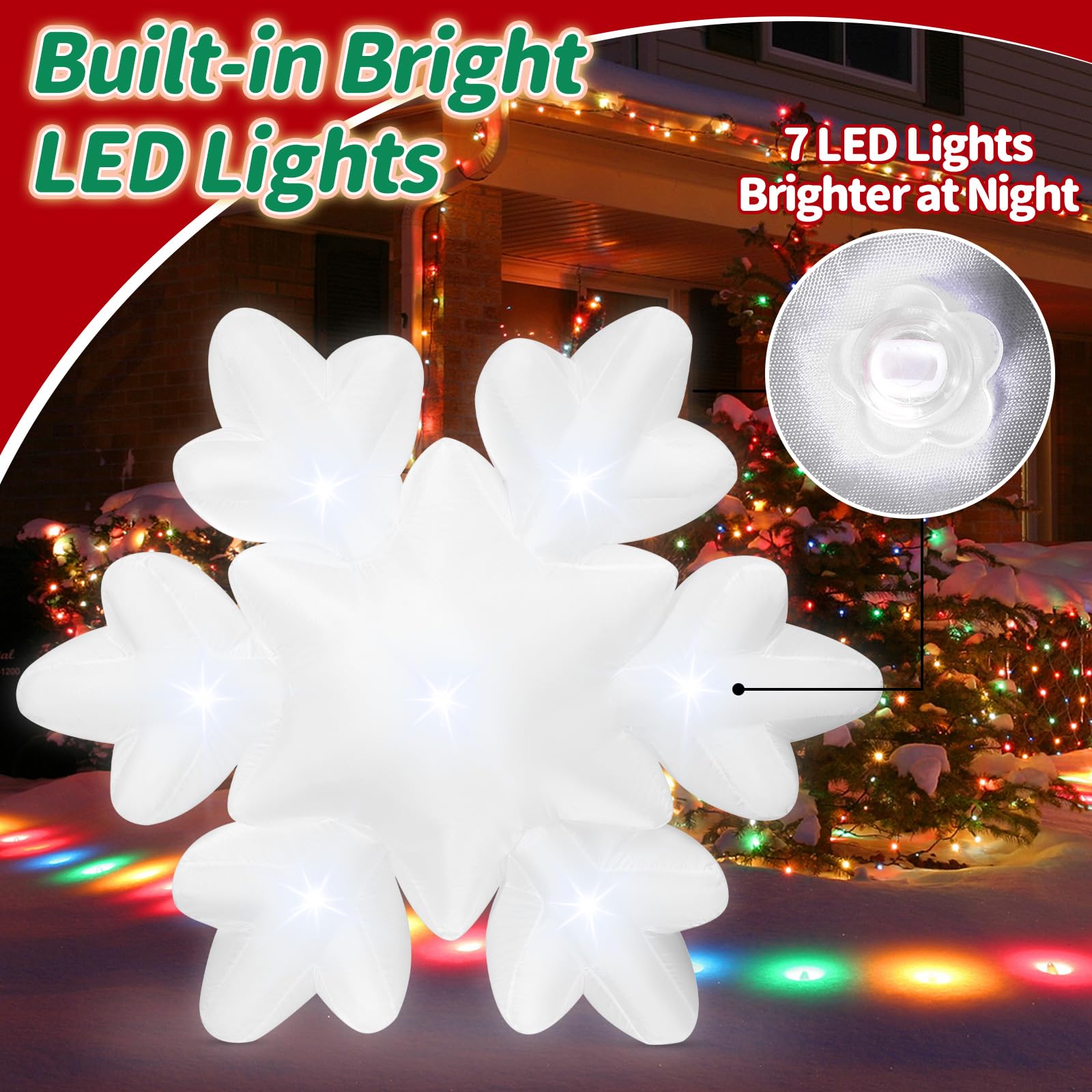 2 PCS Christmas Inflatable Snowflake 4.2 FT Giant Blow Up Snowflakes Built-in 7 LED Lights for Christmas Inflatable Outdoor Deco