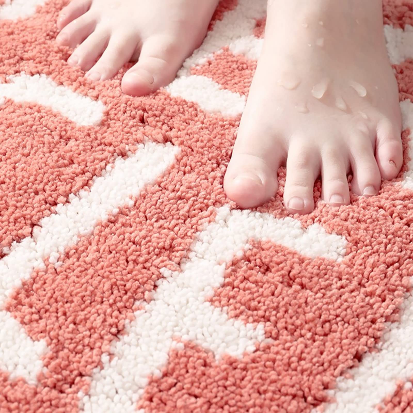 Ukeler Non Slip Bath Rug For Kids Coral Pink Peach Shape Bathroom Decor Absorbent Shaggy Bath Mat Non Skid Doormats For Kids Bed