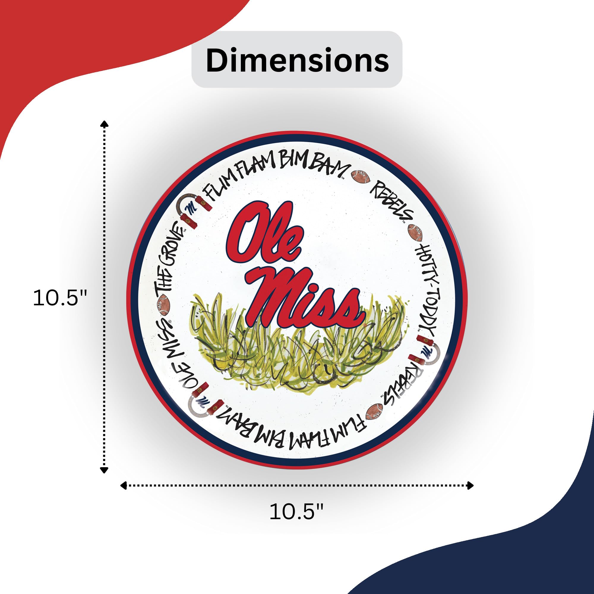 Magnolia Lane Mississippi Rebels 10.5-Inch Melamine Dinner Plate Set of 4 Perfect for Game Day, BBQs, Tailgating, Poolside, Part