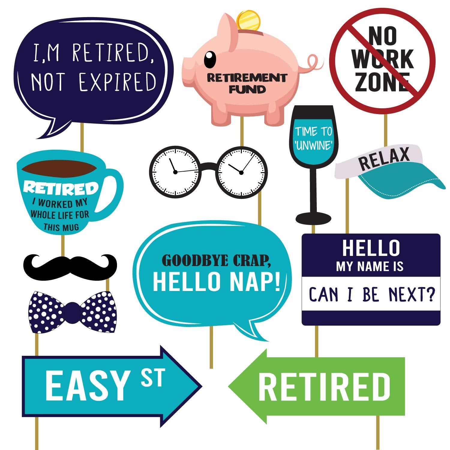 Festiko 13PCS Retirement Photo Booth Props Retirement Party Supplies Selfie Props/Birthday Photo Booth Prop