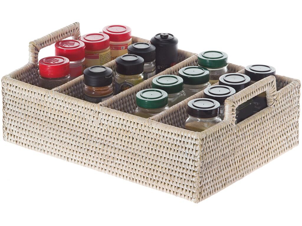 Kouboo Lo Jolla Rattan Flatware Tray, White Wash