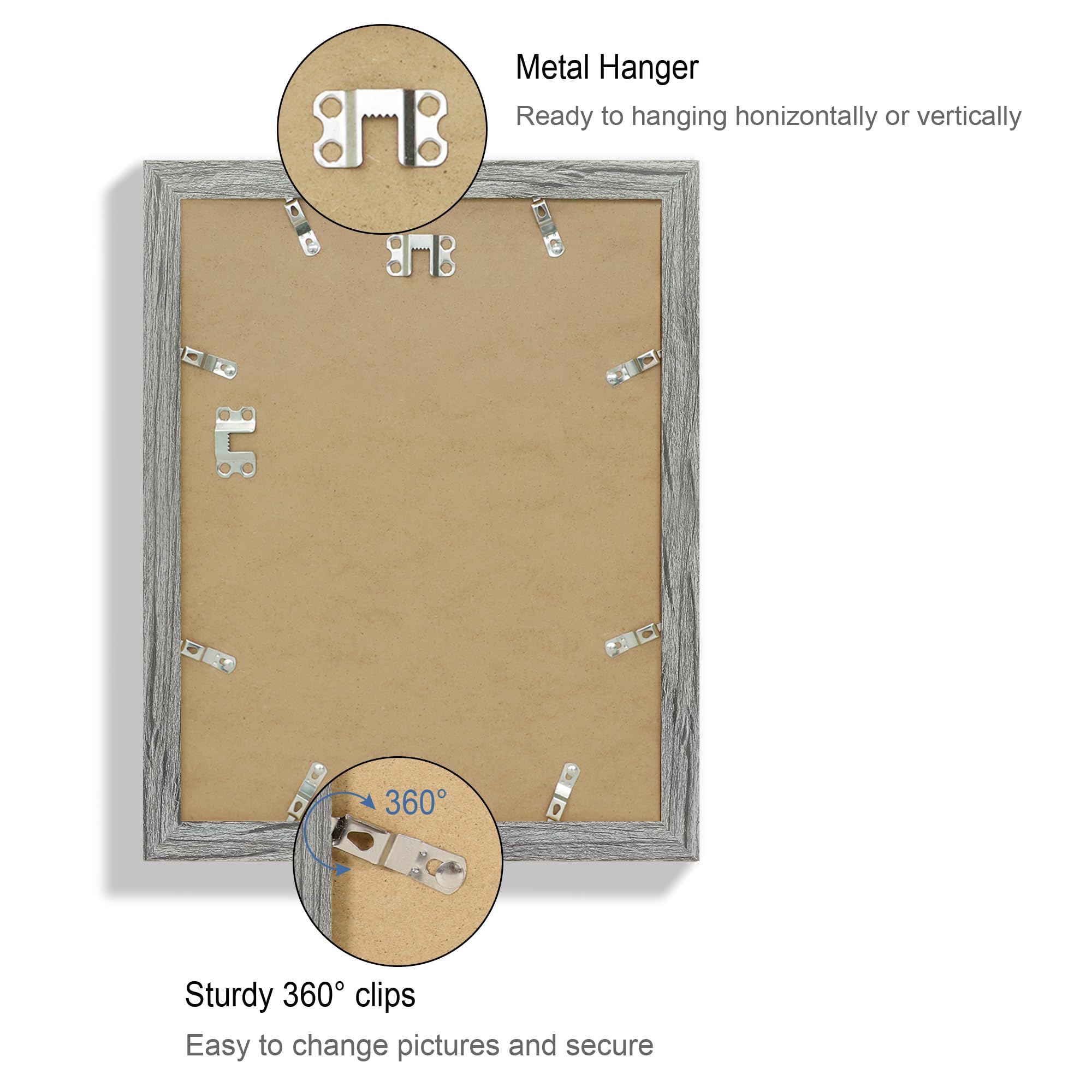 Hongkee 10x13 Picture Frame Set of 4, Made of Real Glass and Grey Frame, 10 by 13 Photo for Wall or Tabletop - Display Picture 8
