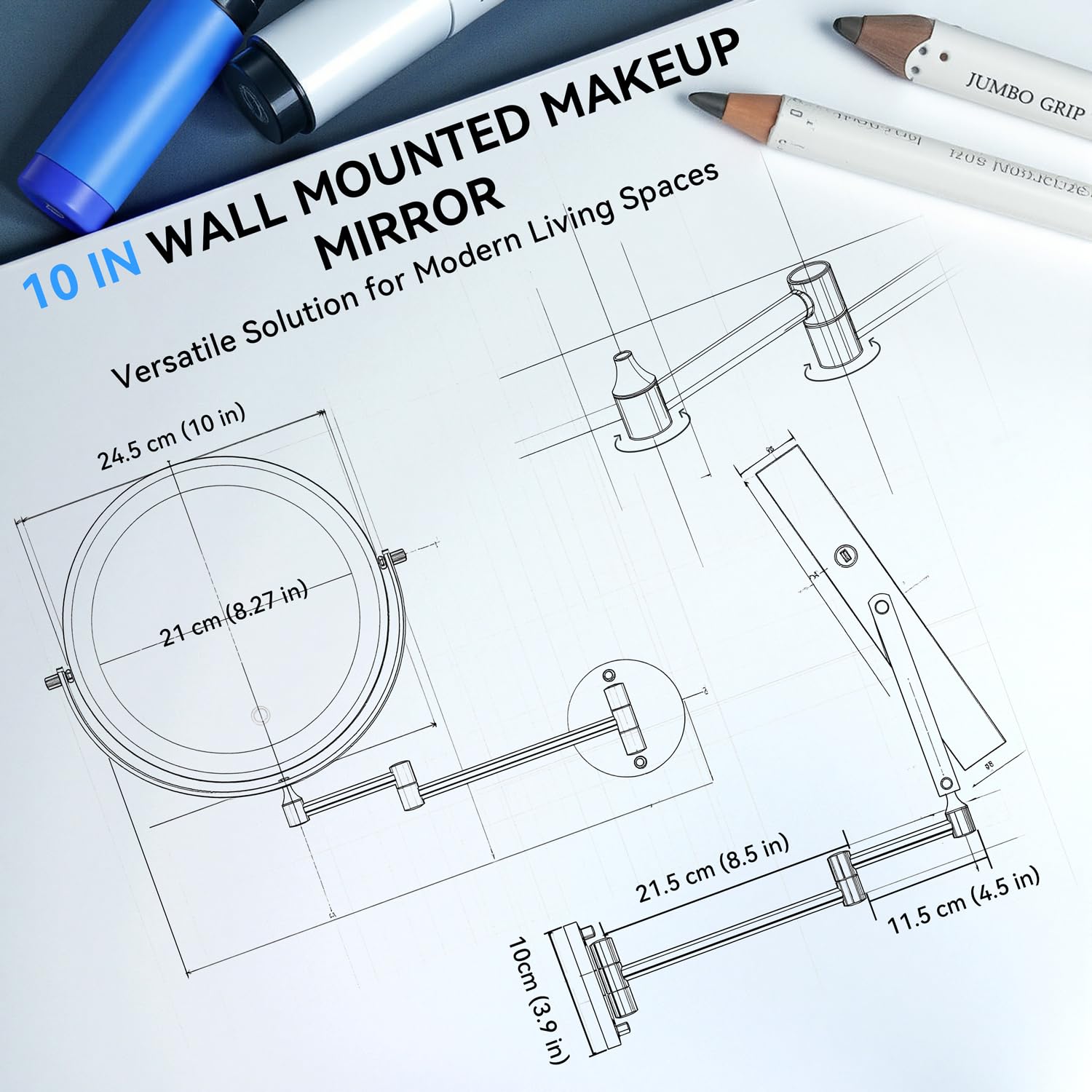 10   30X/1X Wall Mounted Lighted Makeup Mirror, 5000mAh Rechargeable Double-Sided Magnifying Mirror with Light, LED Vanity Mir
