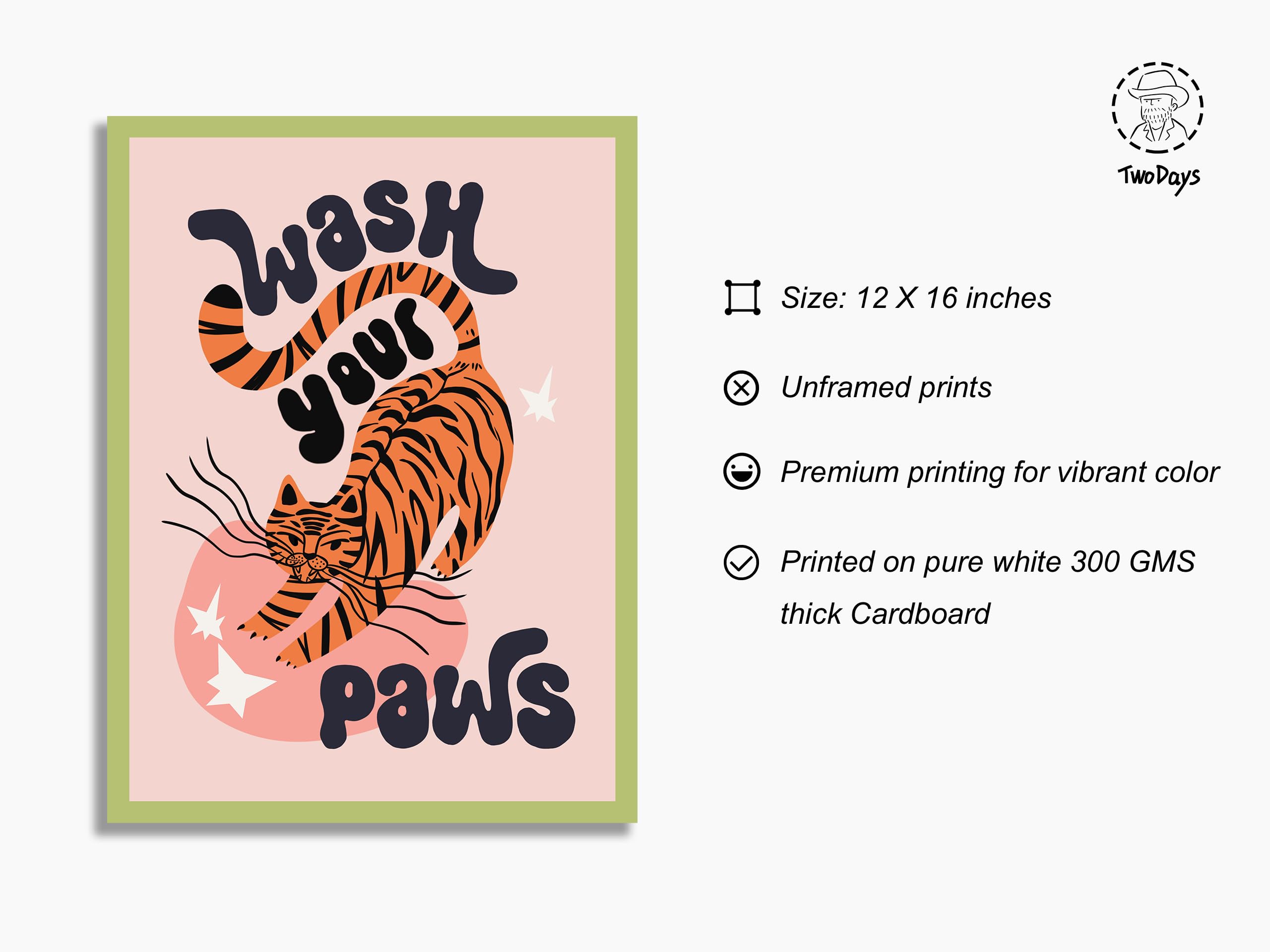 Twodays Funny Bathroom Decor, Funky Maximalist Toilet Wall Art, Tiger Wash Your Paws Posters, Large Eclectic Trendy Colourful An