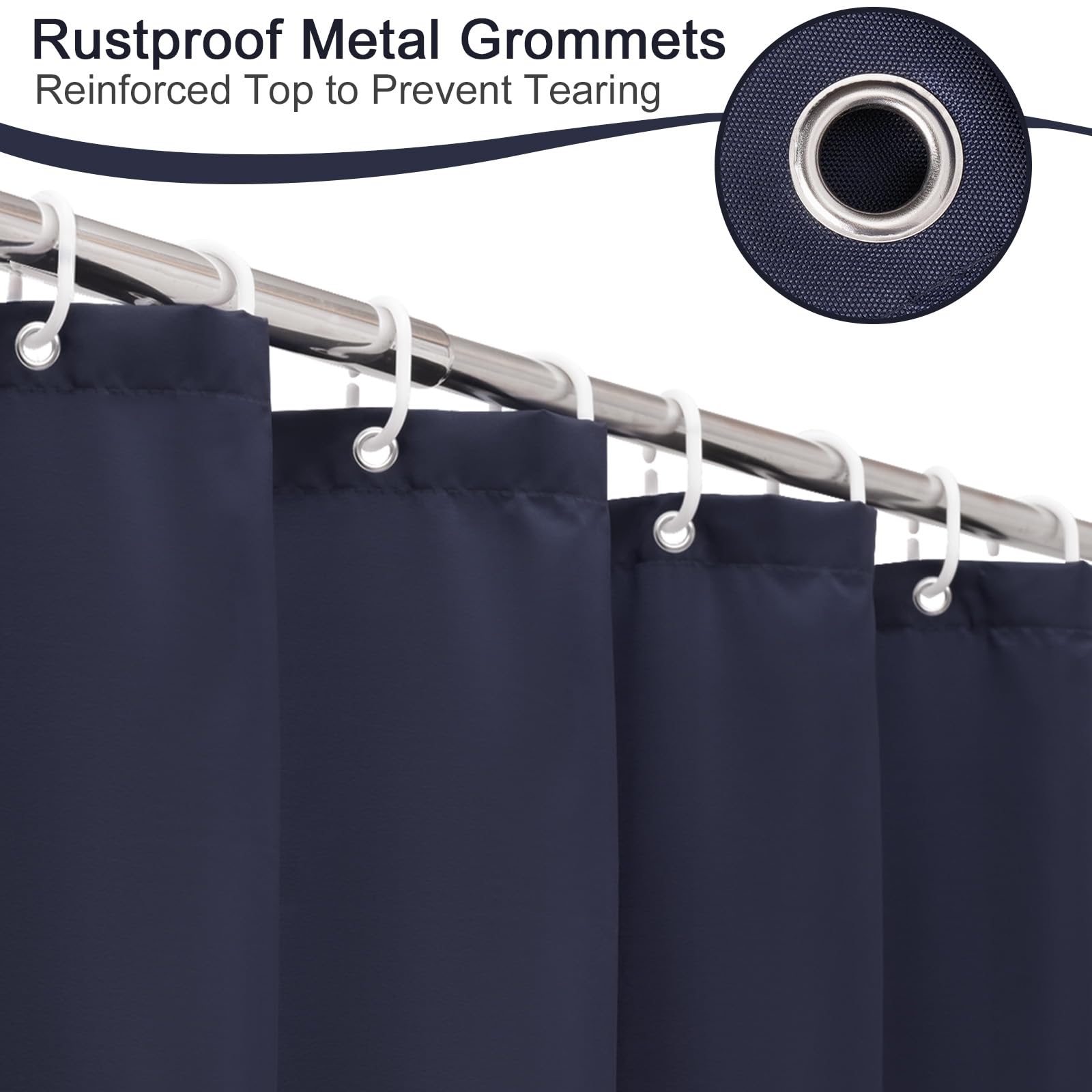 AooHome 72 Width x 96 Height inch Fabric Shower Liner  Extra Long Solid Color Shower Curtain with Hooks  Weighted Hem  Waterproof  Navy Blue
