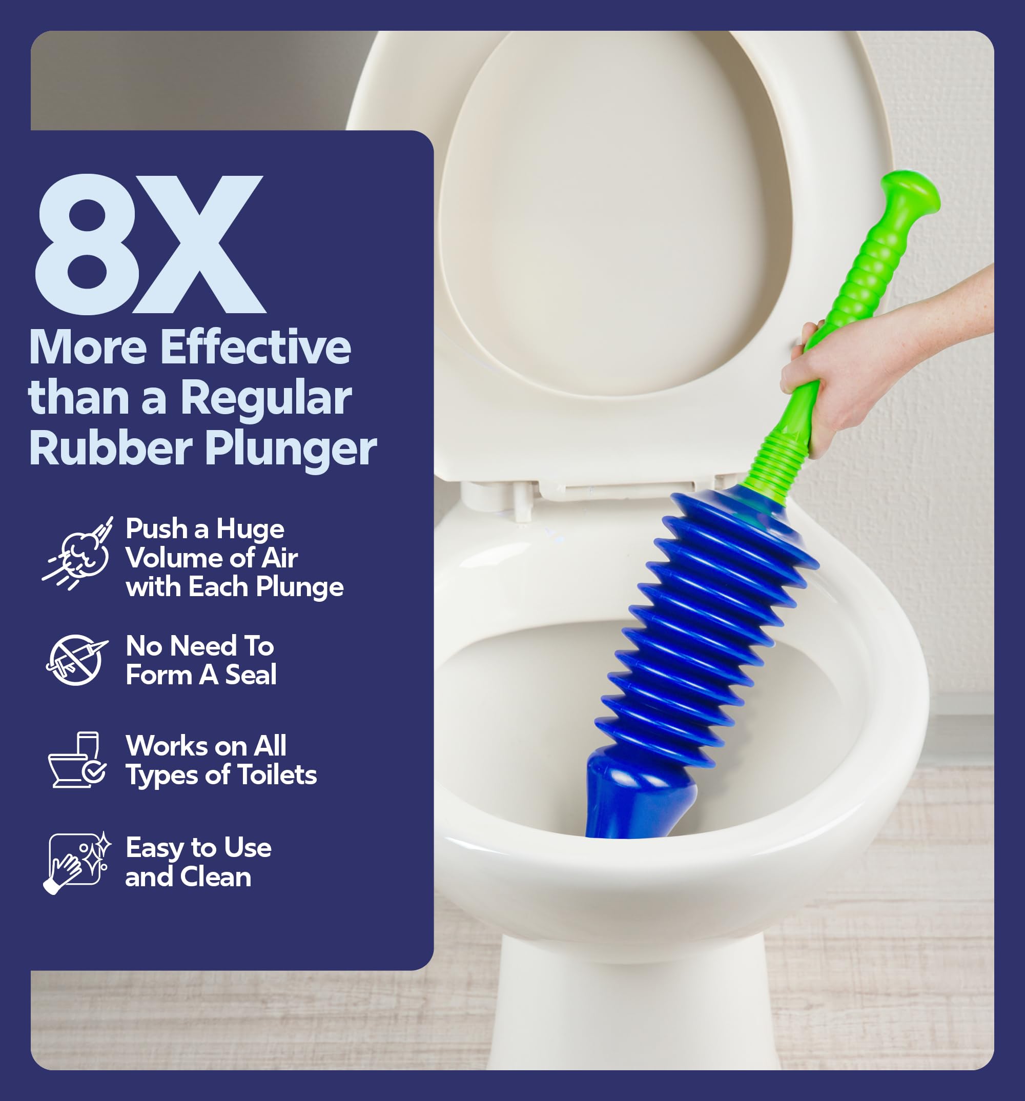 Luigis - The Worlds Best Toilet Plunger  The Big  Blue & green Unblocking Machine  Heavy Duty Unblocker with Unique Bellows Design  clears & Unblocks All Toilets