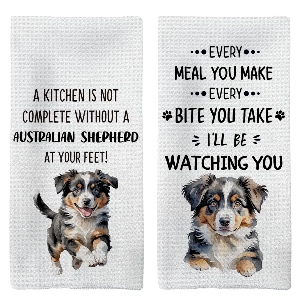Tzhim Australian Shepherd Kitchen Towels Set Of 2, Australian Shepherd Gifts, Australian Shepherd Decor Hand Towels, Australian