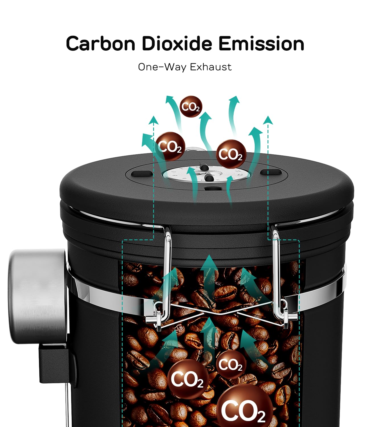 Coffee Gator Stainless Steel Canister - Large 22oz  Black Coffee Grounds and Beans Container with Date-Tracker  CO2-Release Valve  and Measuring Scoop - Ideal Coffee Lovers Gifts for Her