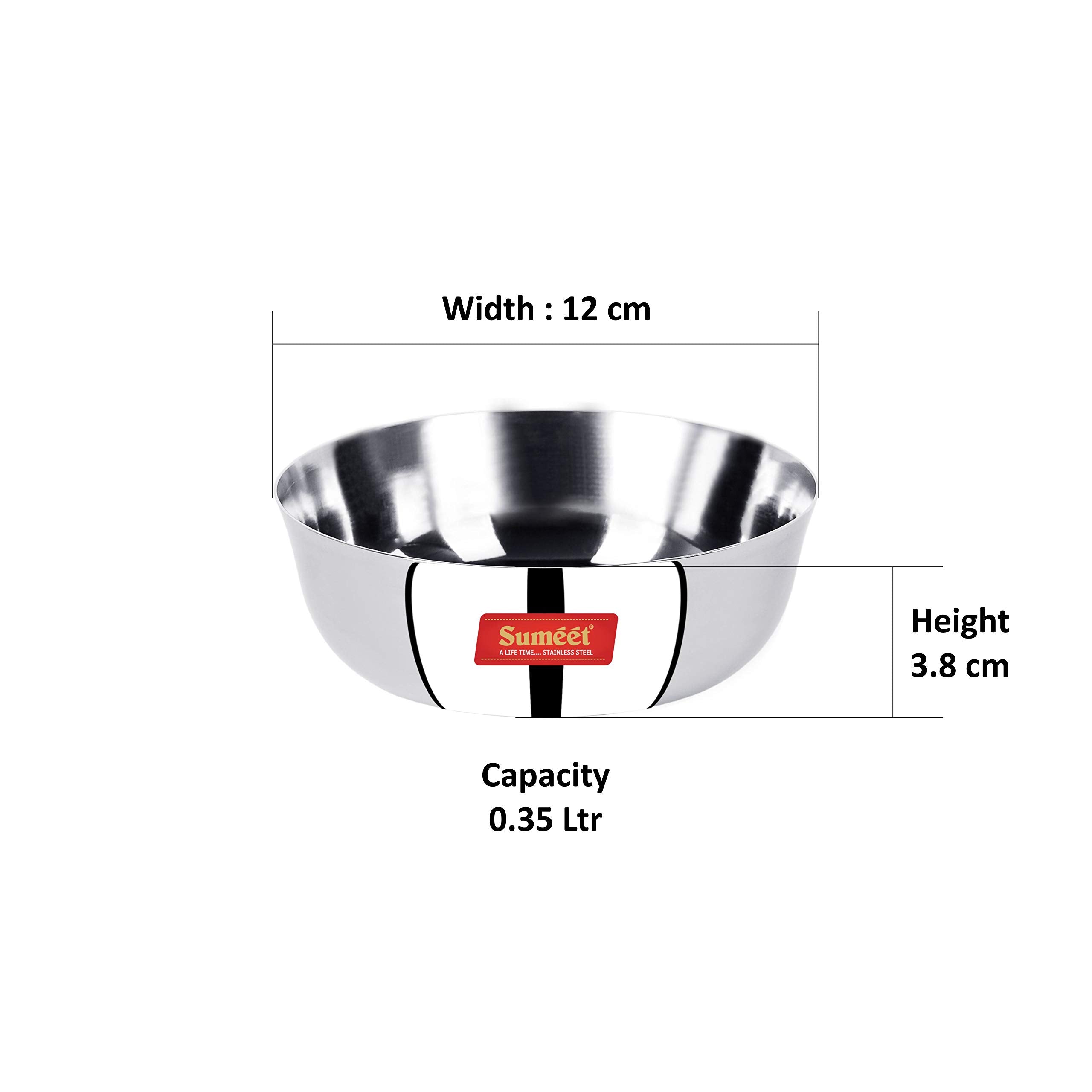 Sumeet Stainless Steel Heavy Gauge Bowl Set/Wati Set With Mirror Finish 12Cm Dia - Set Of 12Pc