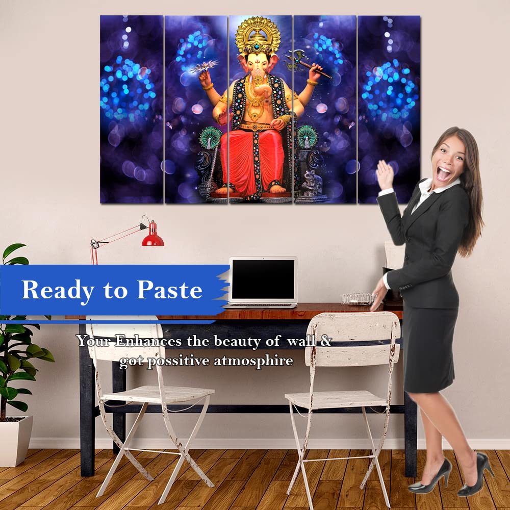 Maxstone Ganesh ji Multiple Frame Wall Painting (50 x 30 Inch, Vynl) For living Room, Bedroom, Drawing Room, Home, Office Decor